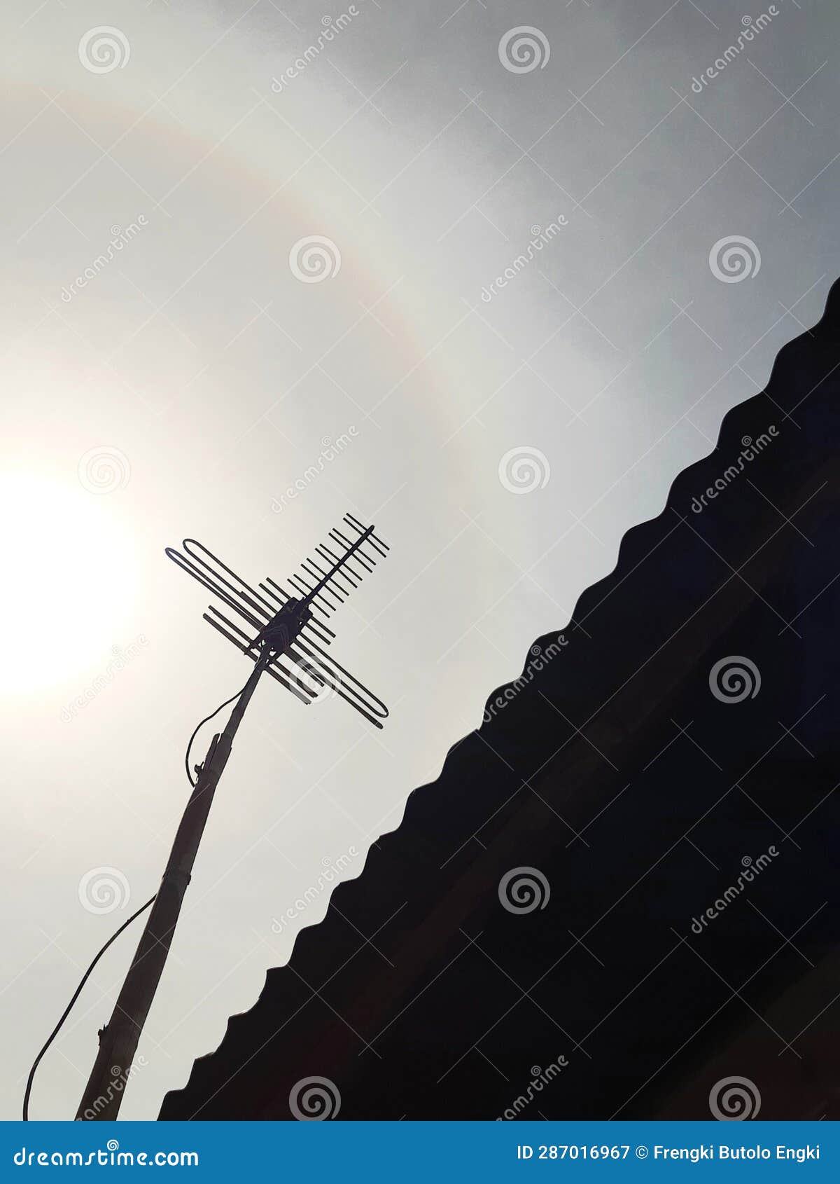 The New Tv Antenna is Installed on a Bamboo Pole Stock Image Image of