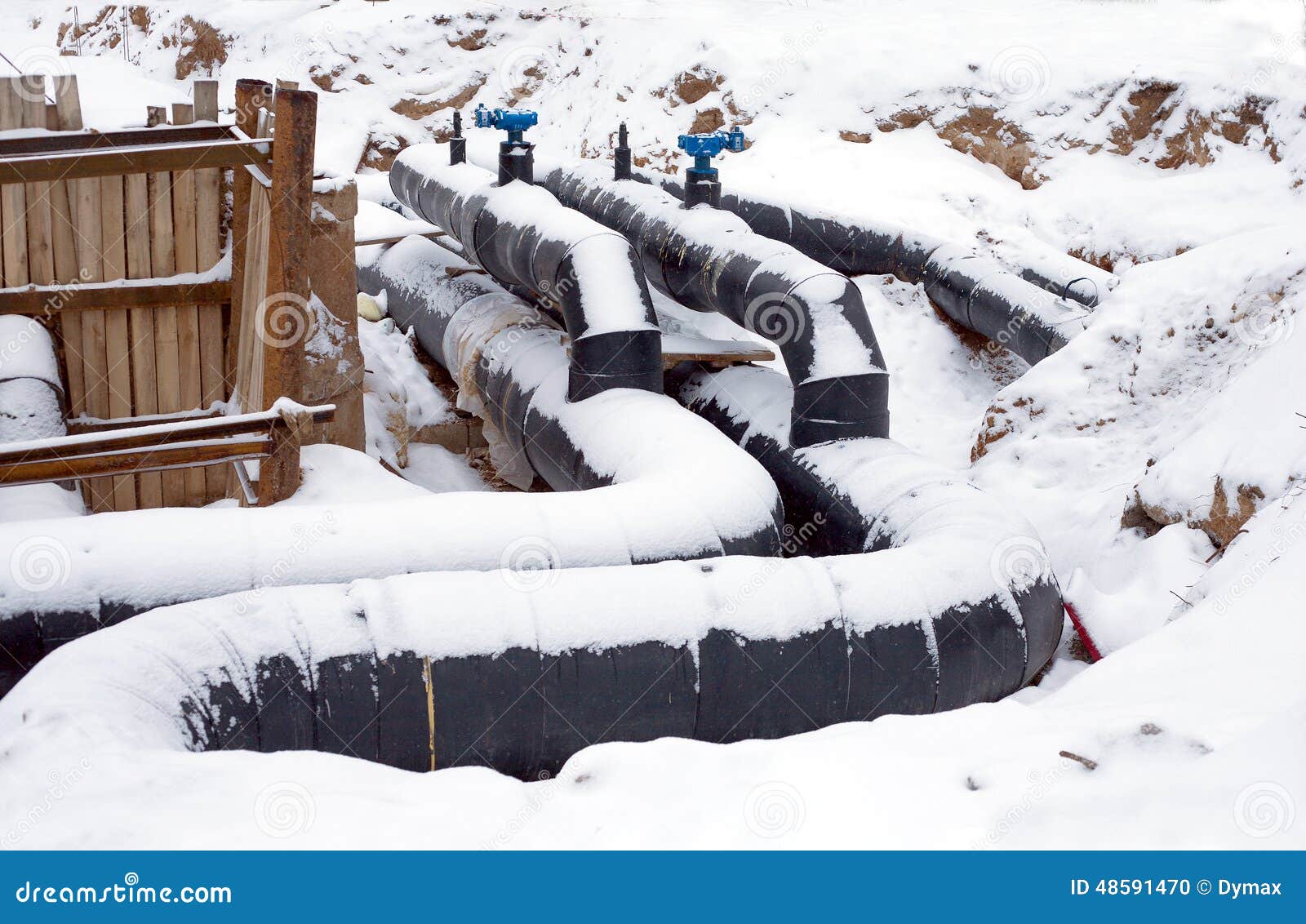 New Water Pipes Mounting in a Ground in Winter Stock Photo Image of