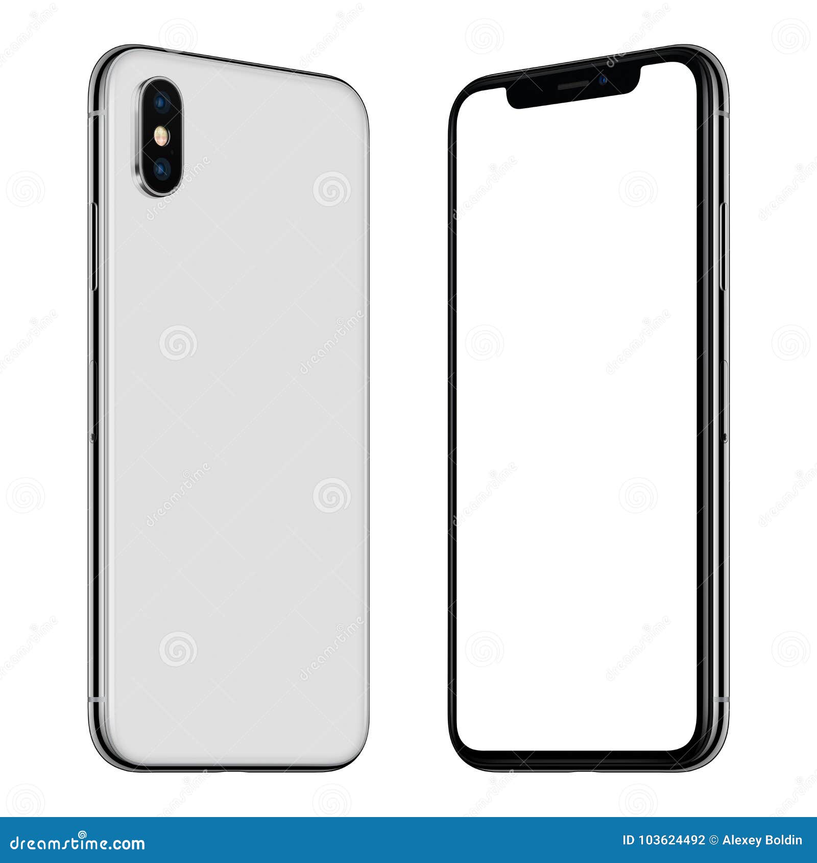 New White Smartphone Similar To Iphone X Mockup Front And Back Sides Rotated And Facing Each Other Stock Illustration Illustration Of Gray Copy
