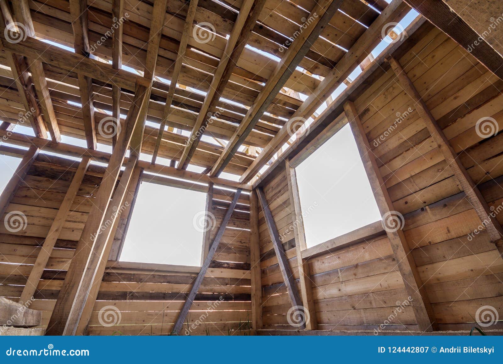 New Wooden House Under Construction Close Up Of Walls And