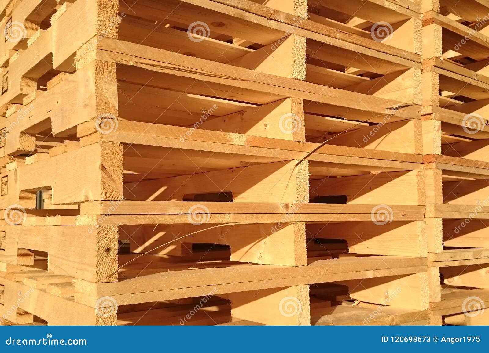 New Wooden Pallets is Stack in the Warehouse of Cargo Delivery E Stock