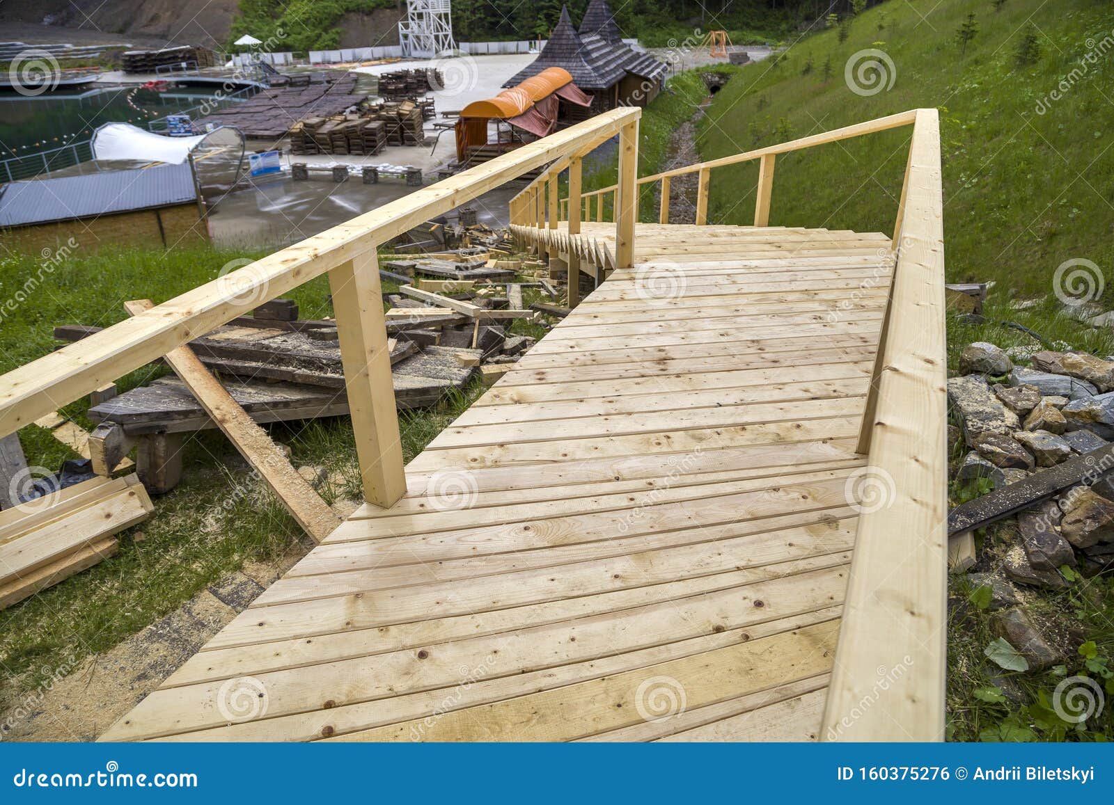 New Wooden Stairs Outdoors. Carpenters Work Stock Photo Image of