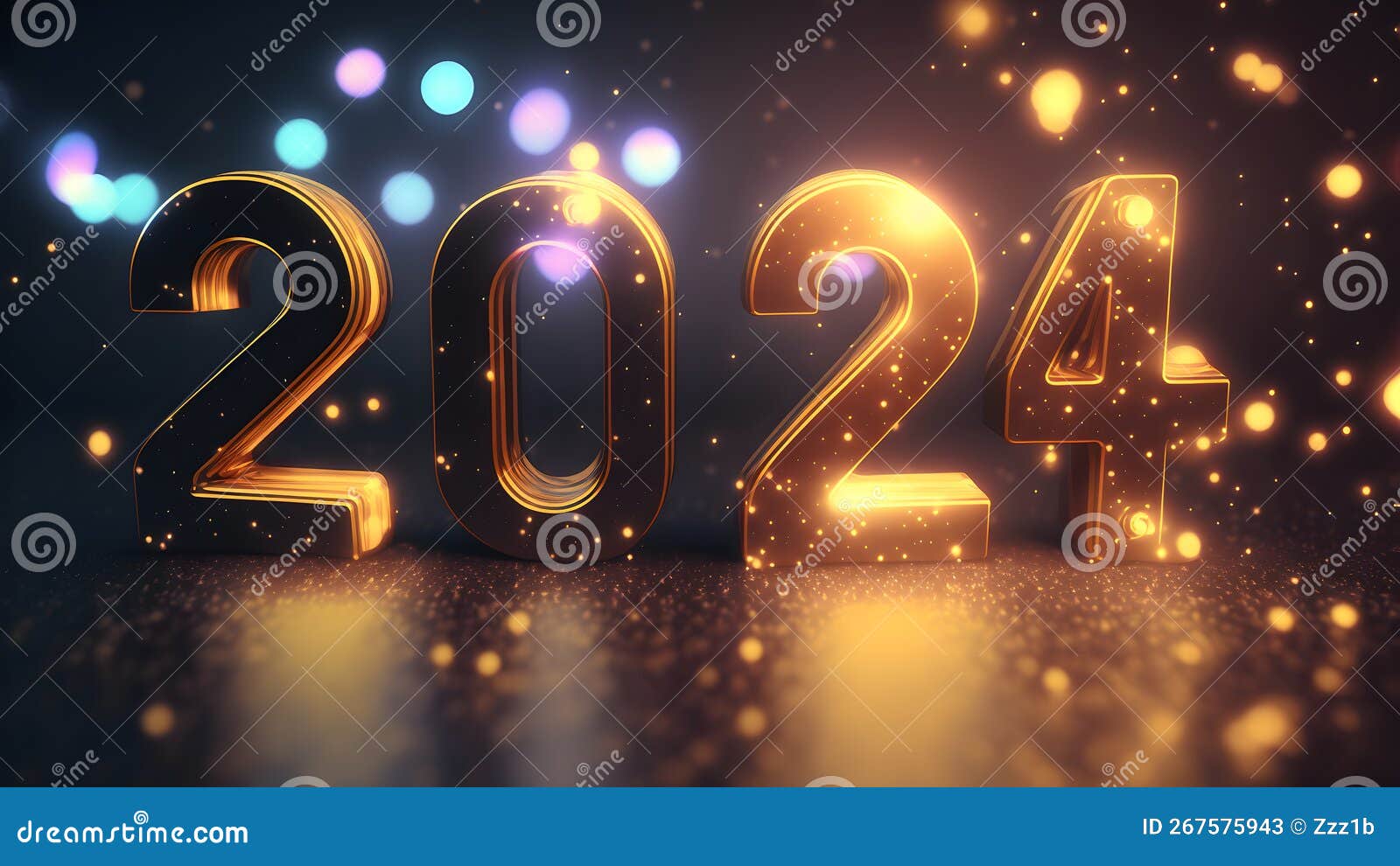 New Year Background Bokeh Light and the Letters 2024 Wallpaper, Neural