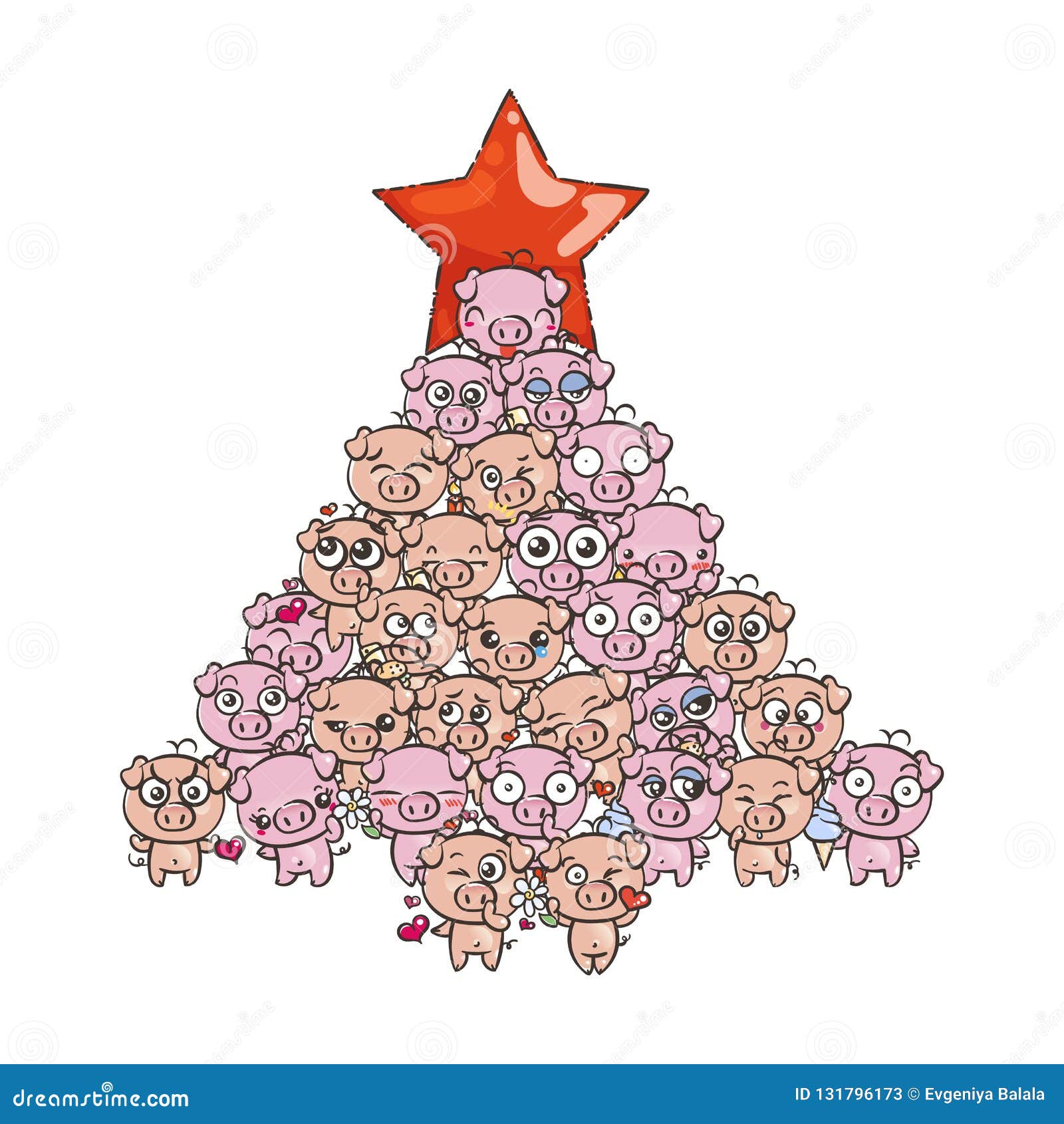 New Year Background with Cute Baby Piglets. Pastel Cartoon Image Kawaii ...