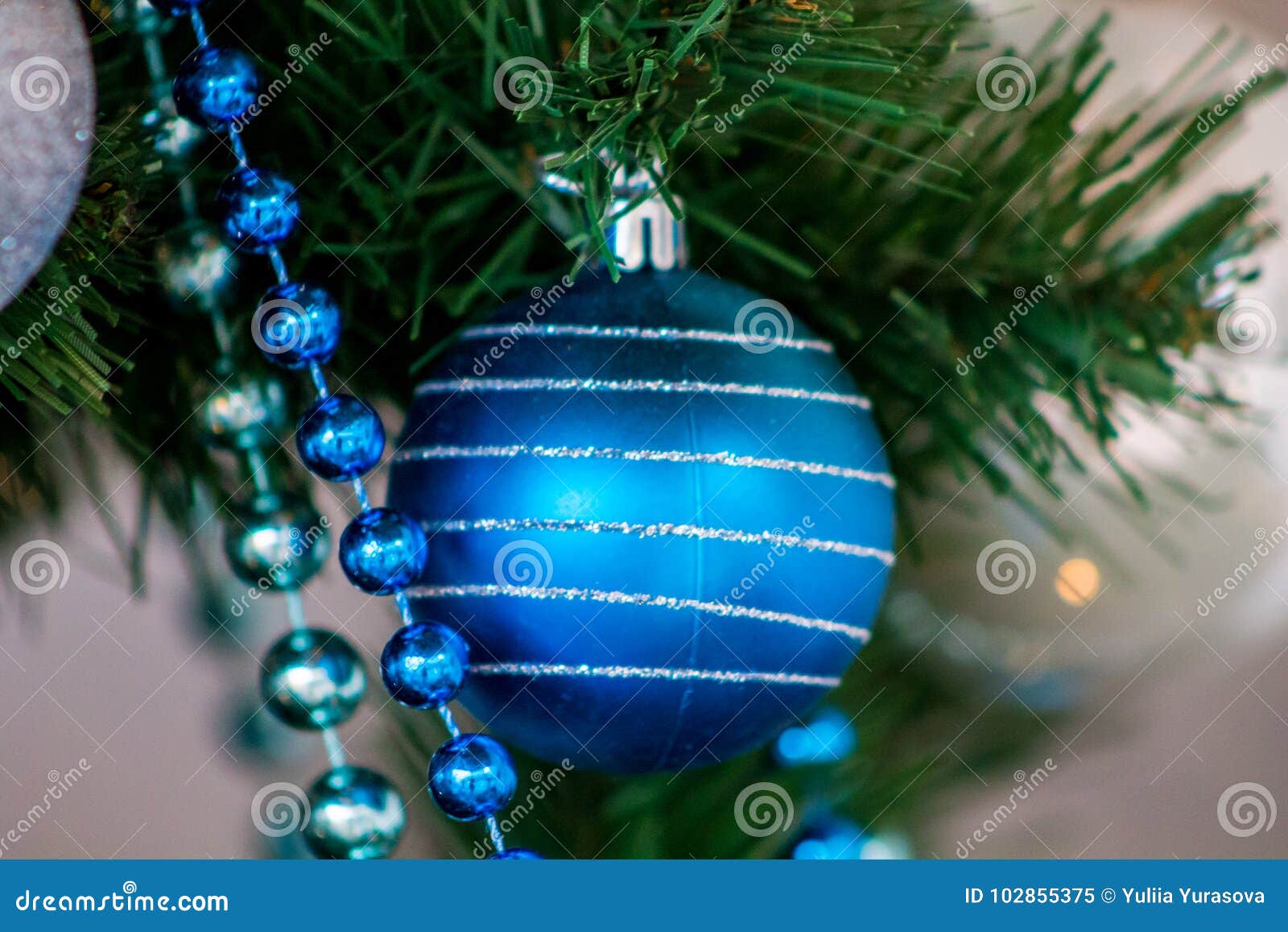 New Year Blue Ball Decoration Stock Image - Image of merry, light ...