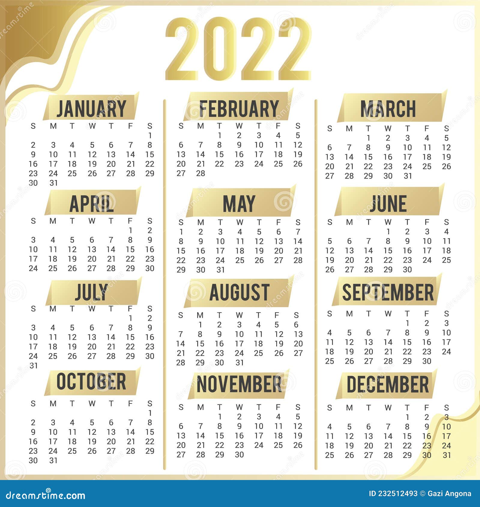 New Year Calendar 2022 New Year Calendar 2022 Template Design Stock Vector - Illustration Of  Vector, Poster: 232512493