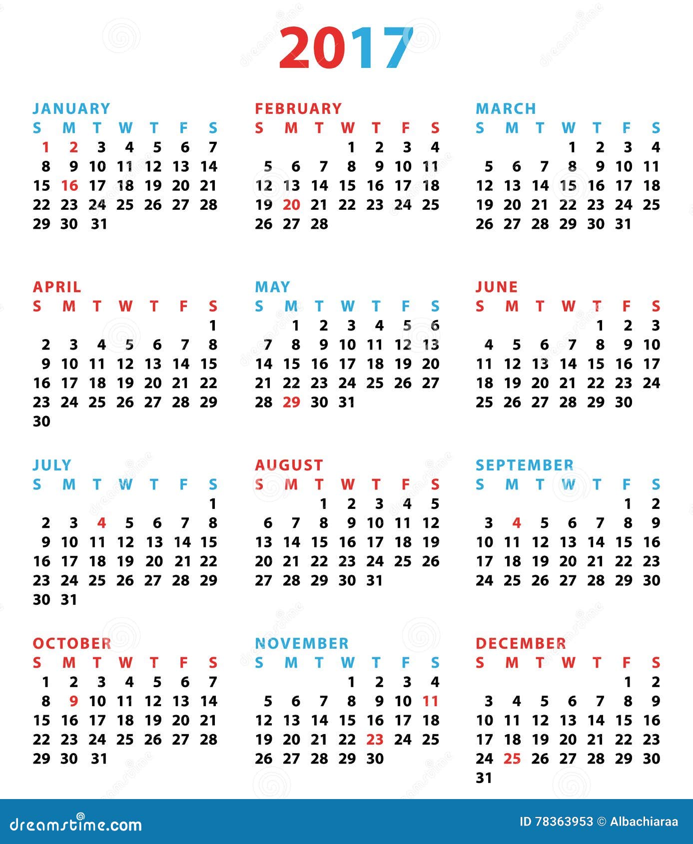 2017 Fiestas Del Calendario Usa Ilustracion Del Vector De La