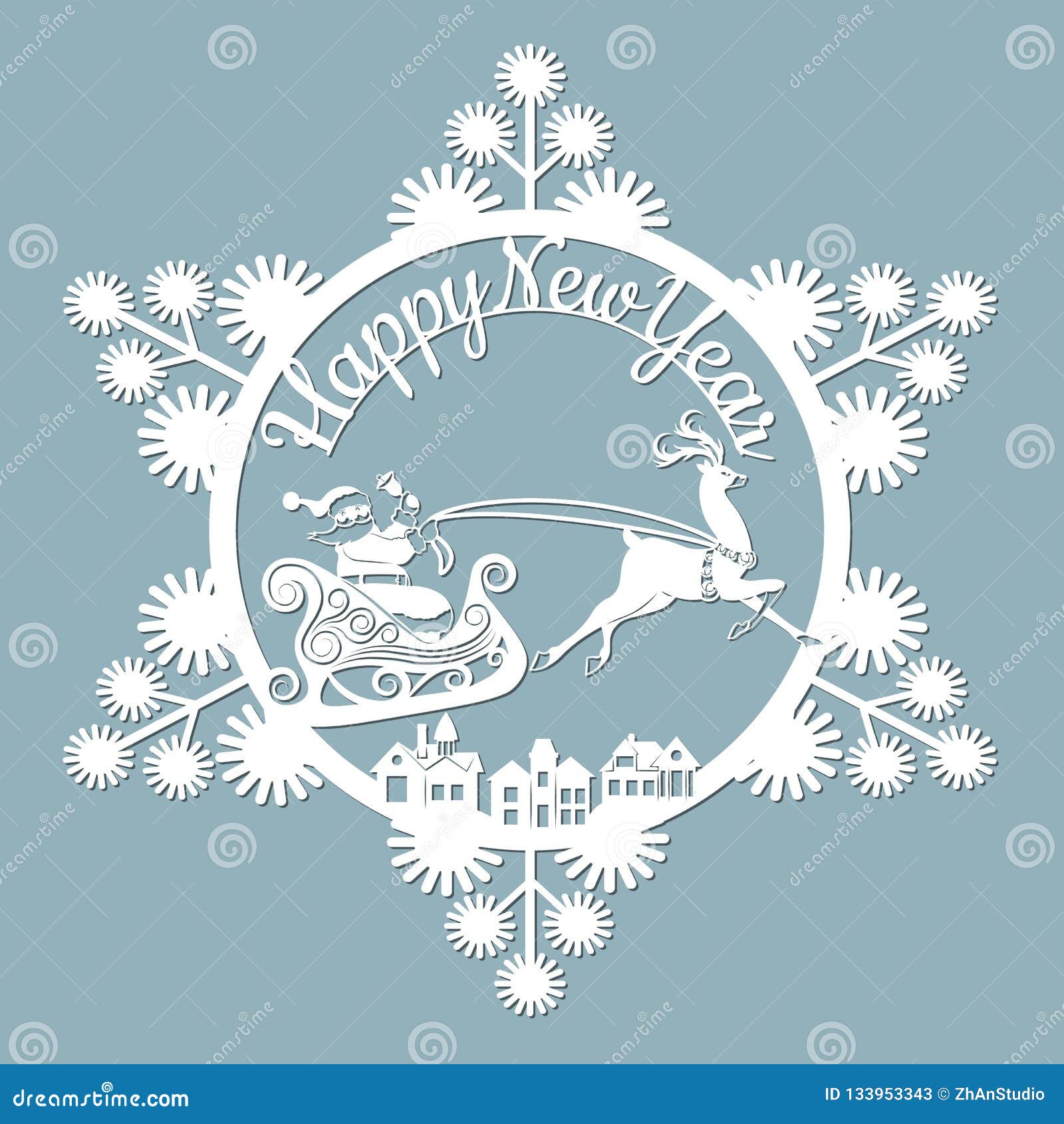new year, christmas, deer, santa claus, snowflake. for laser cutting, plotter and silkscreen printing
