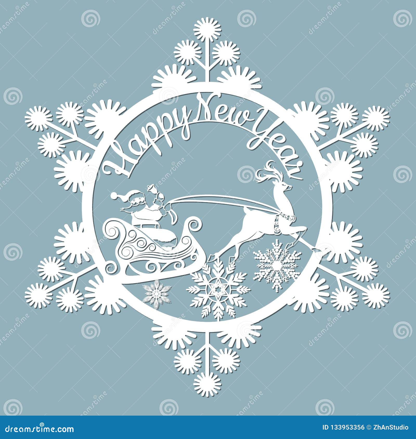 new year, christmas, deer, santa claus, snowflake. for laser cutting, plotter and silkscreen printing