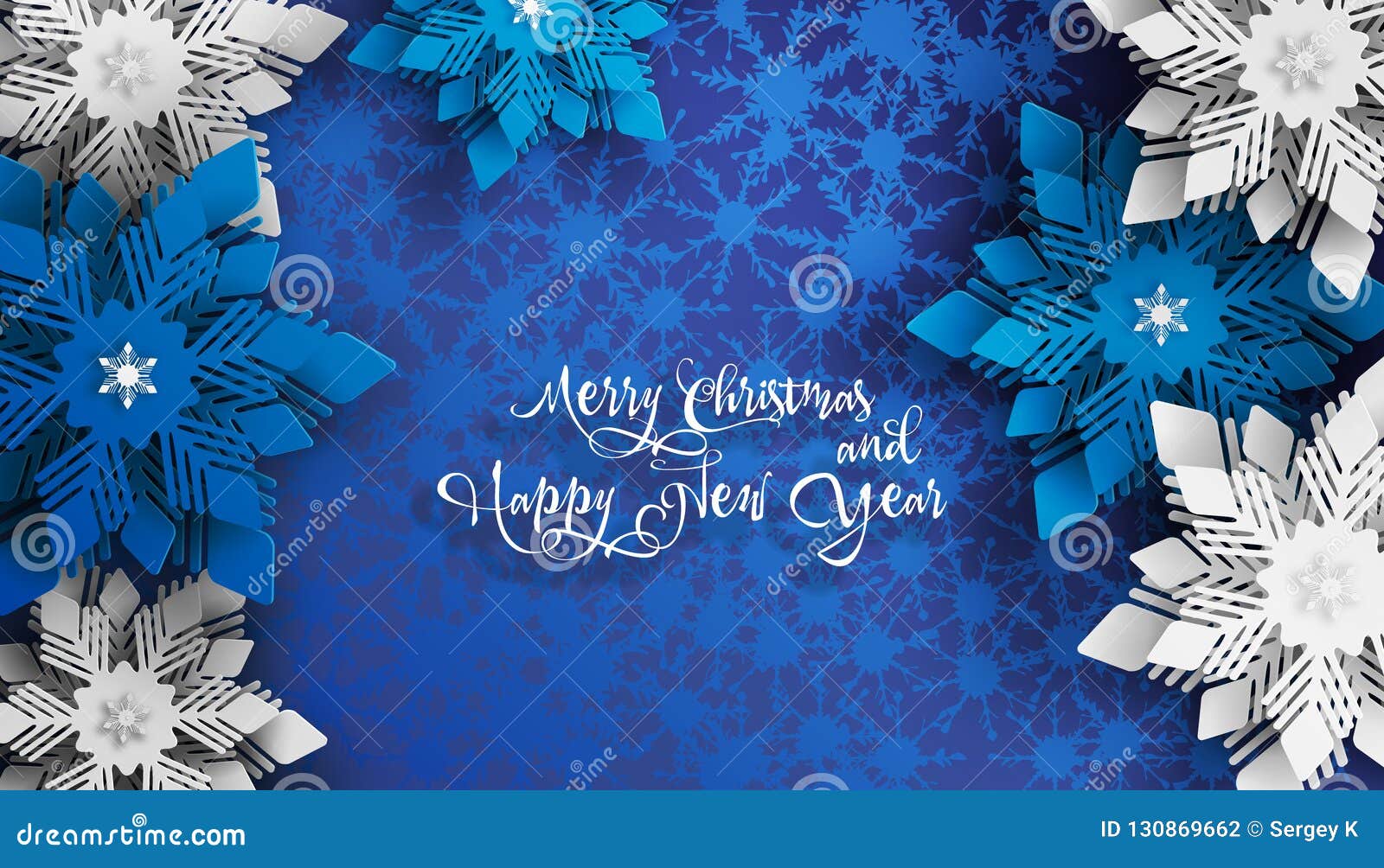 New Year 2020 and Christmas Design. Blue and White Christmas Paper Cut