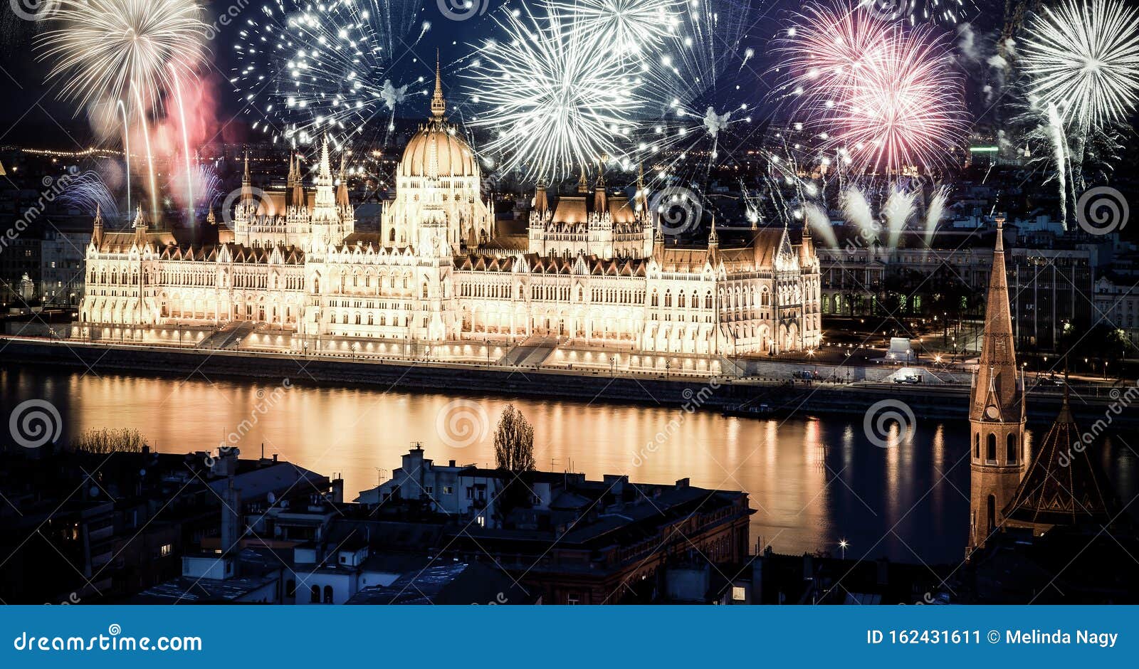 New Year in the City Budapest with Fireworks Stock Image Image of