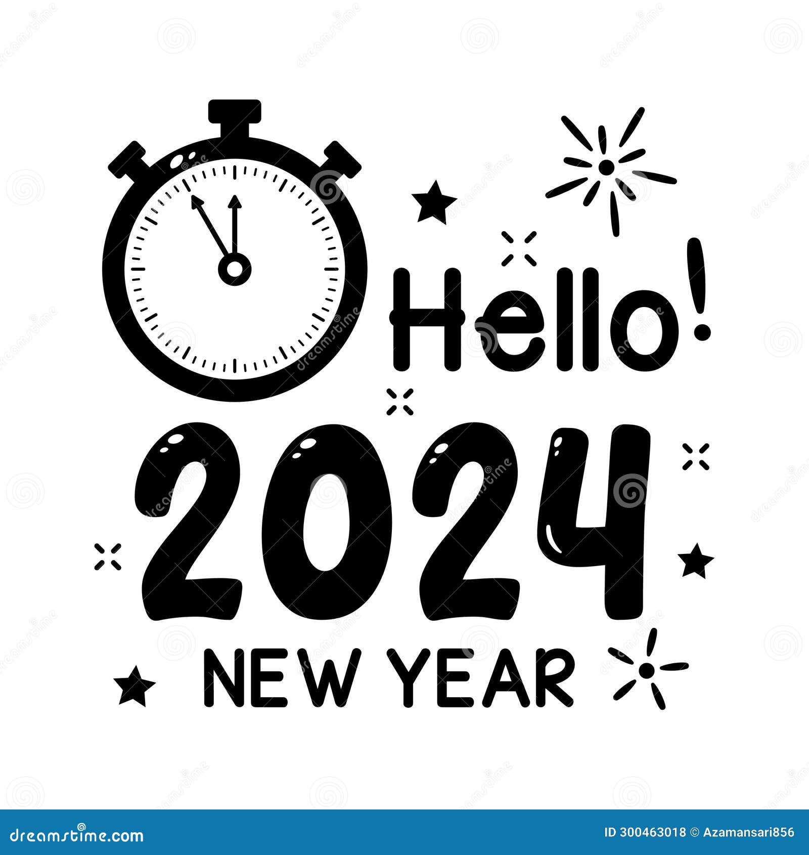 New Year 2024 Countdown Hand Drawn Sticker, Hello 2024 Countdown Icon