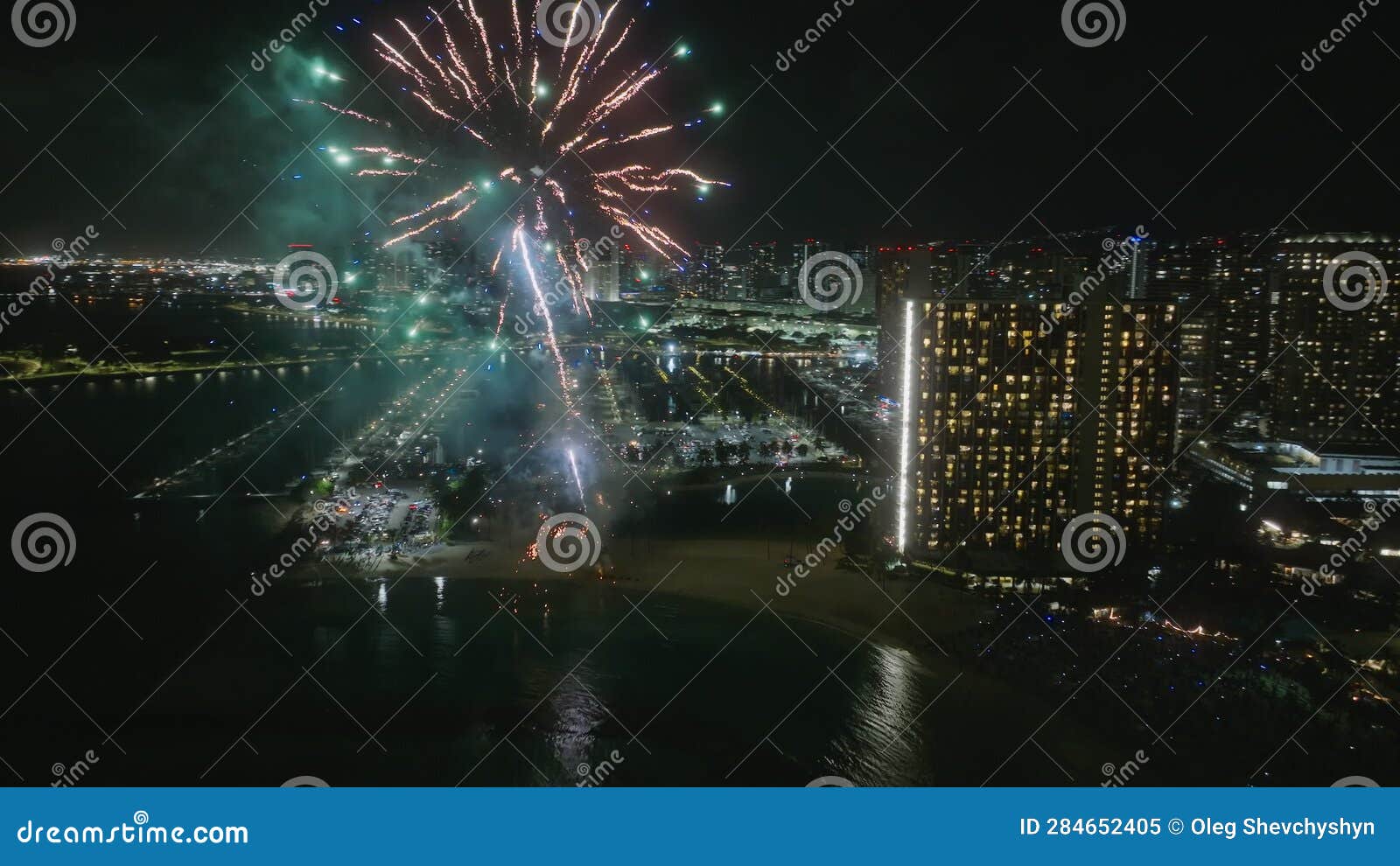 New Year Eve in Honolulu City, People Celebrating with Sparkling
