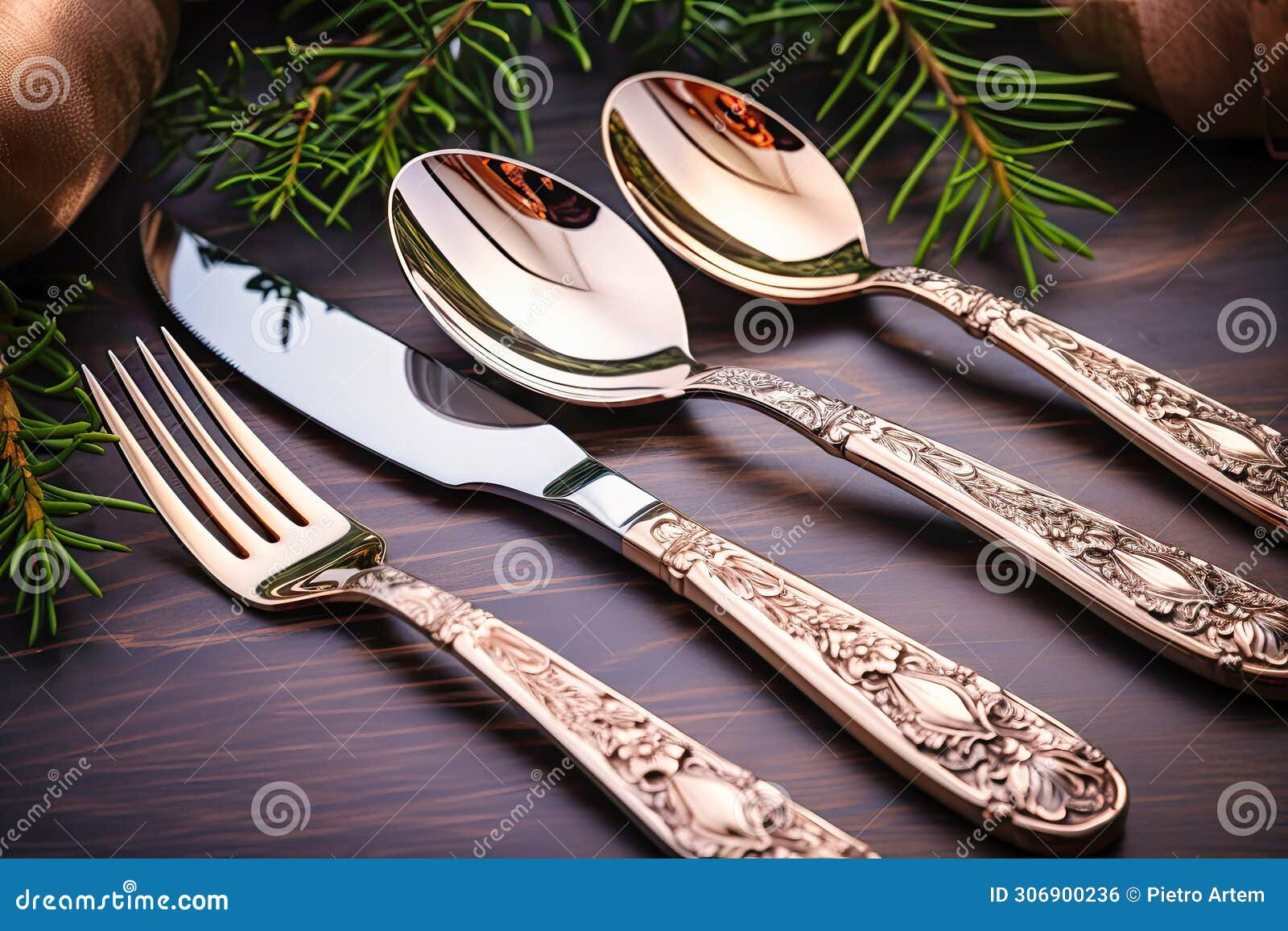 new year festiv table sets. fork spoon knife
