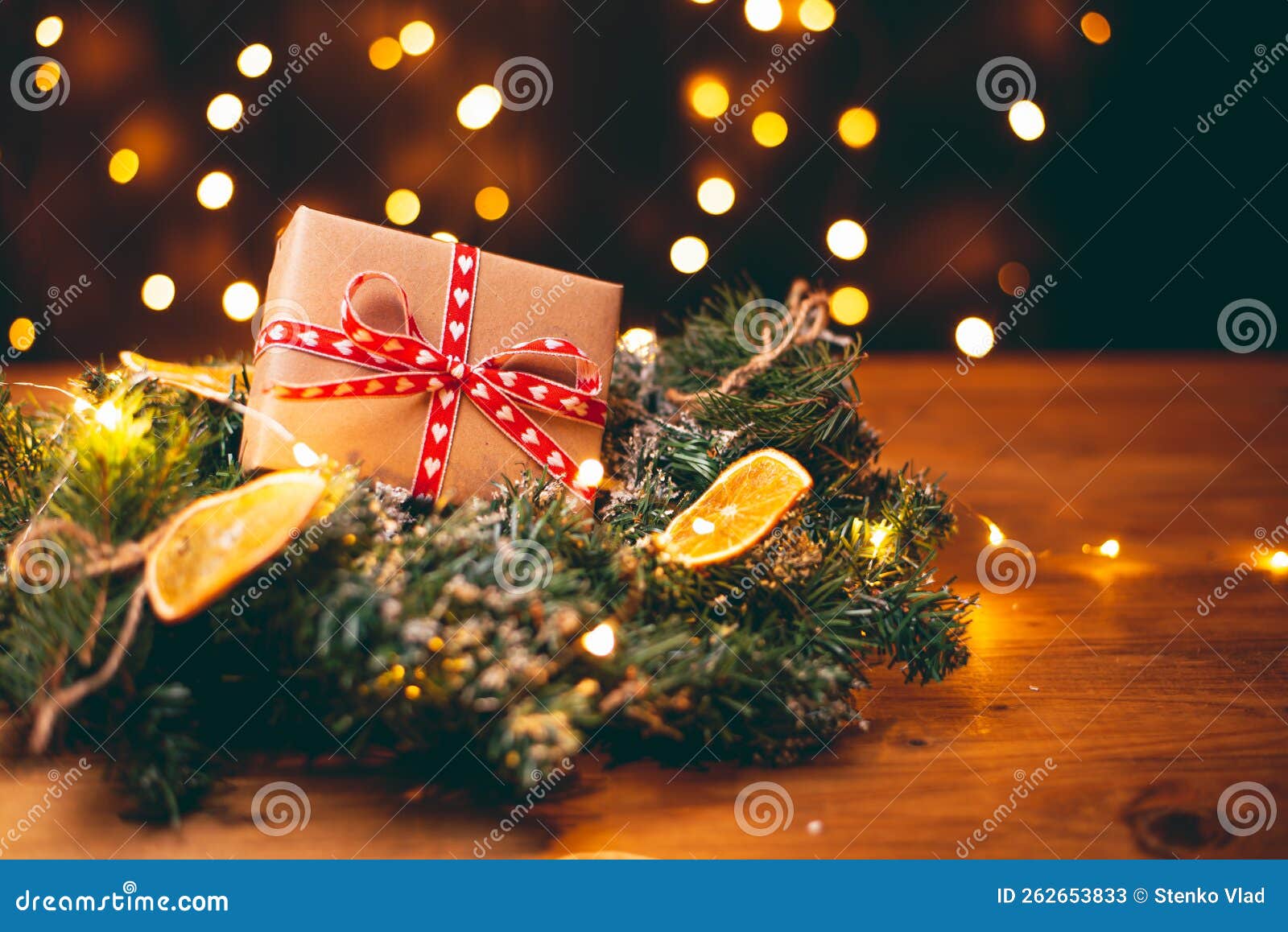 New Year Gift Box Wrapping on Kraft Paper Stock Image Image of