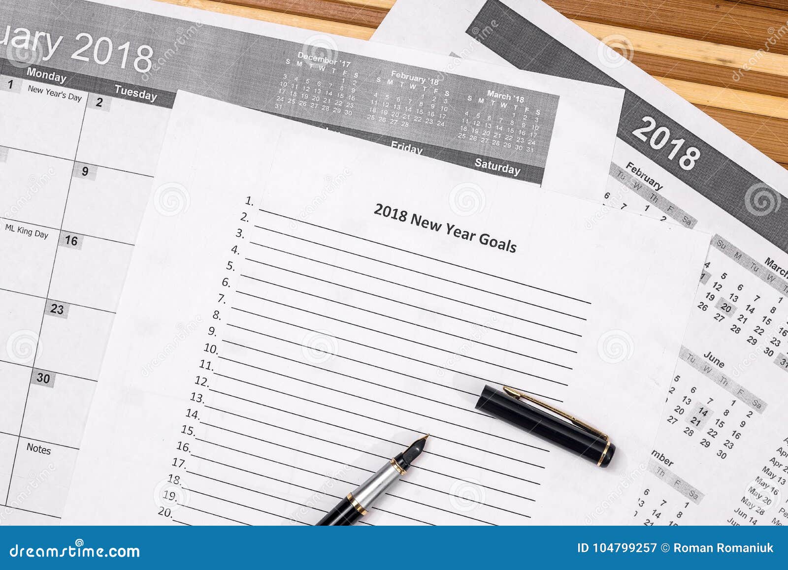 2018 New Year Goals with Calendar. Stock Image Image of resolution