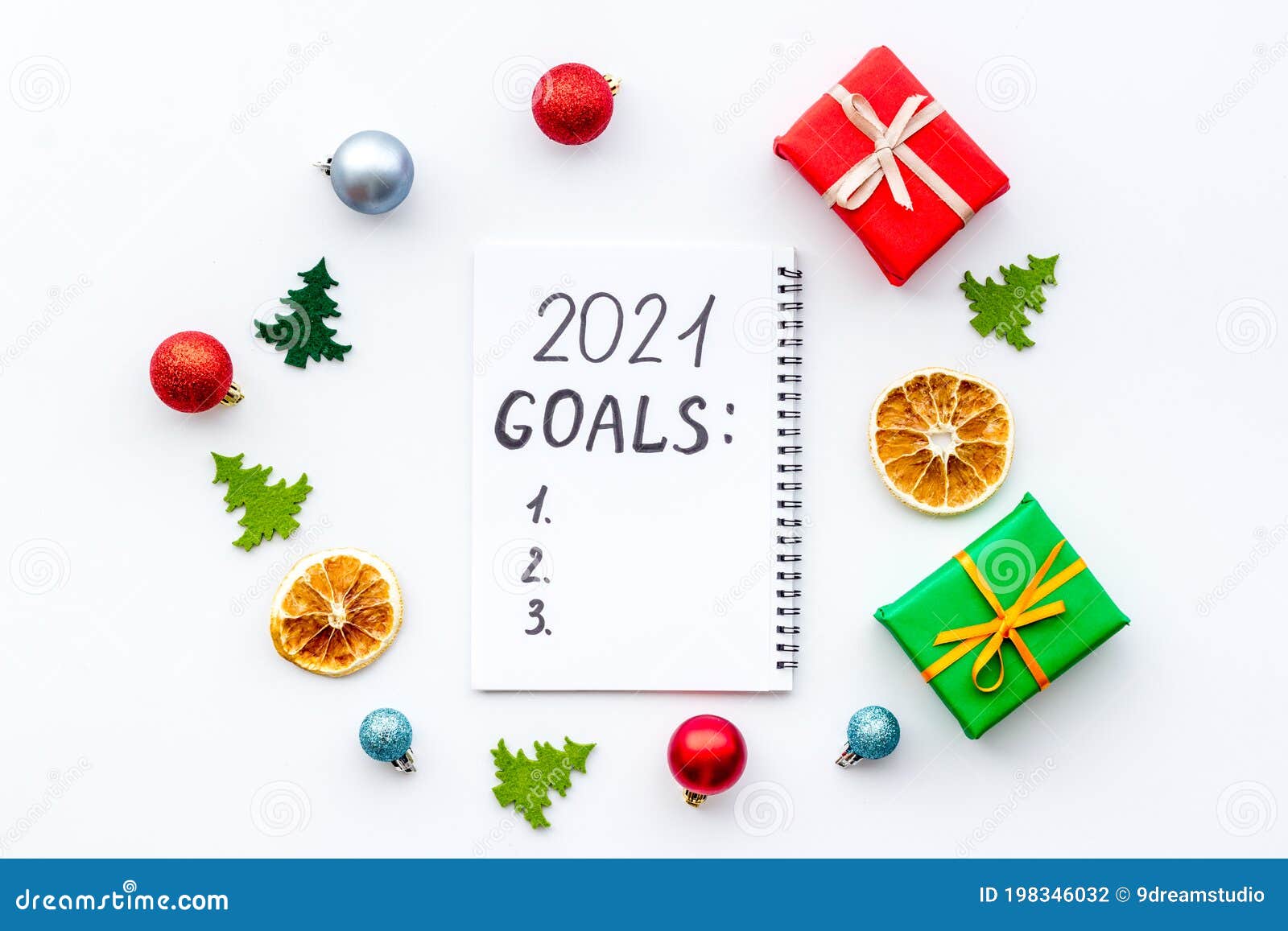 New Year Goals List Christmas Decorations And Notebook On A Table new-year-goals-template-planerium