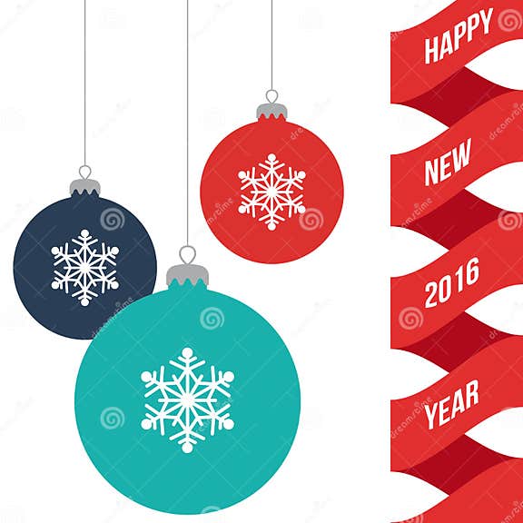 New Year Greeting Banner with Decorated Christmas Ball Toys, Flat ...