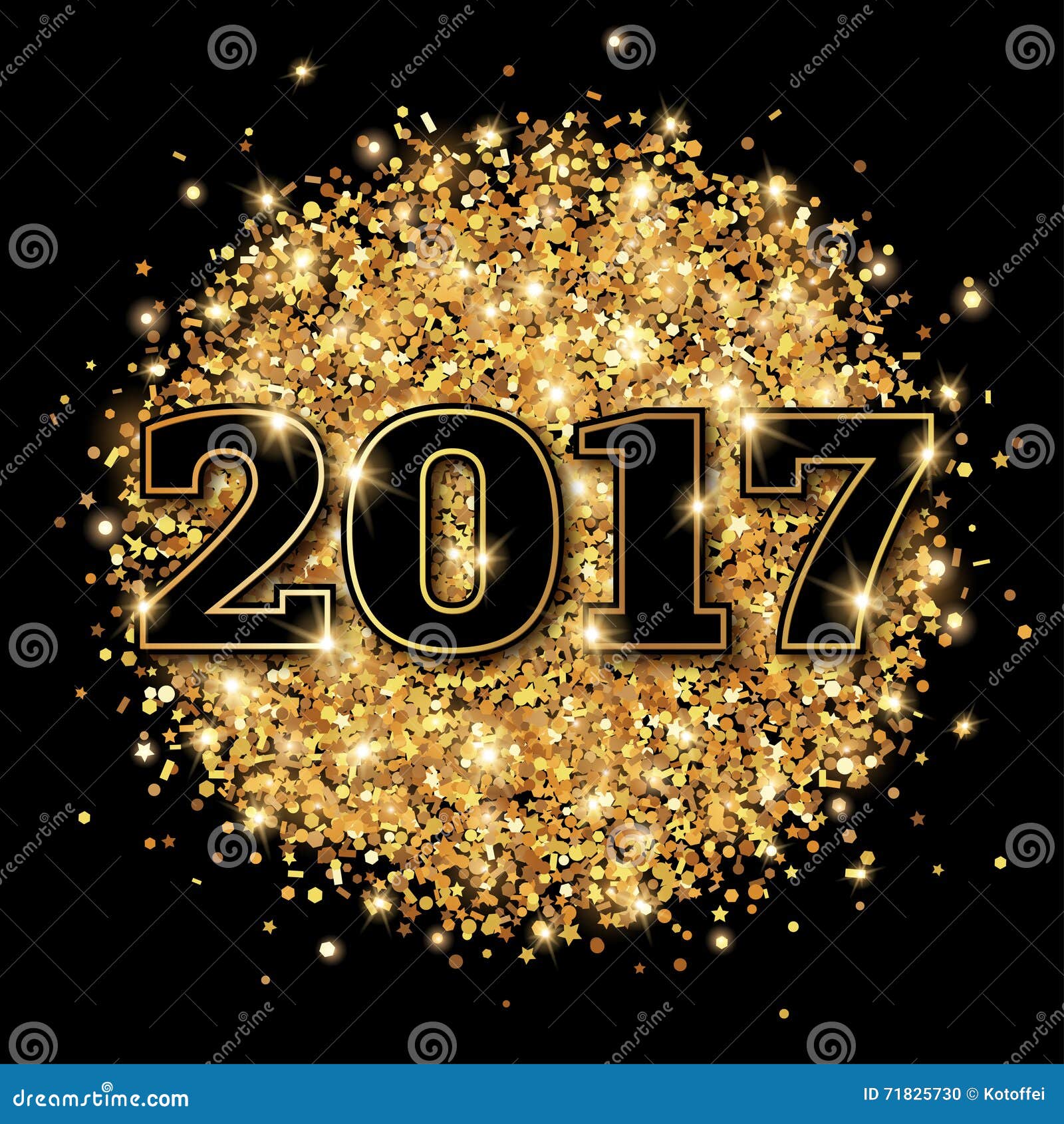 New Year 2017 Greeting Card Black Background. Vector ...