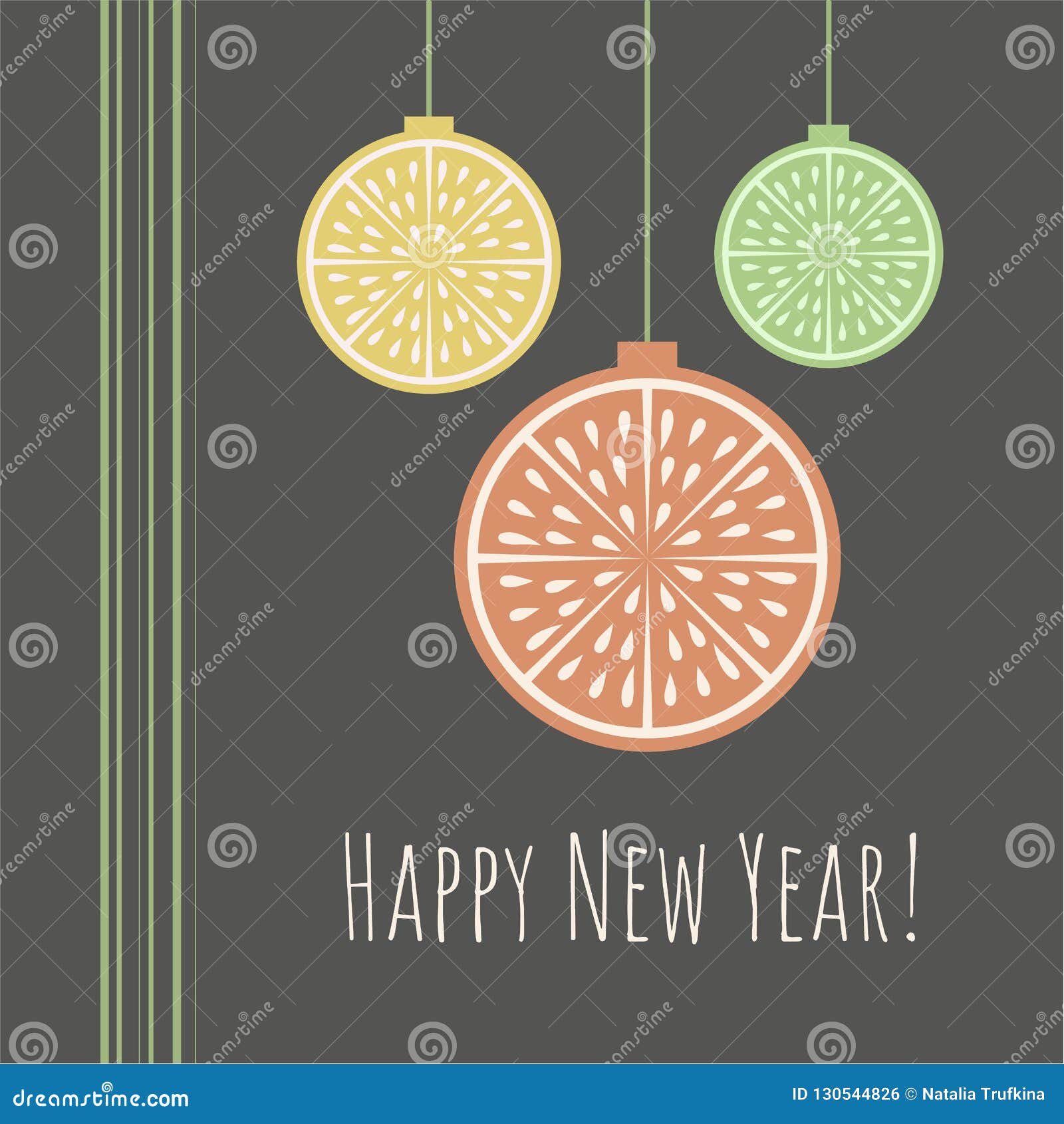 new year greeting card with citrus slice and happy new year phrase