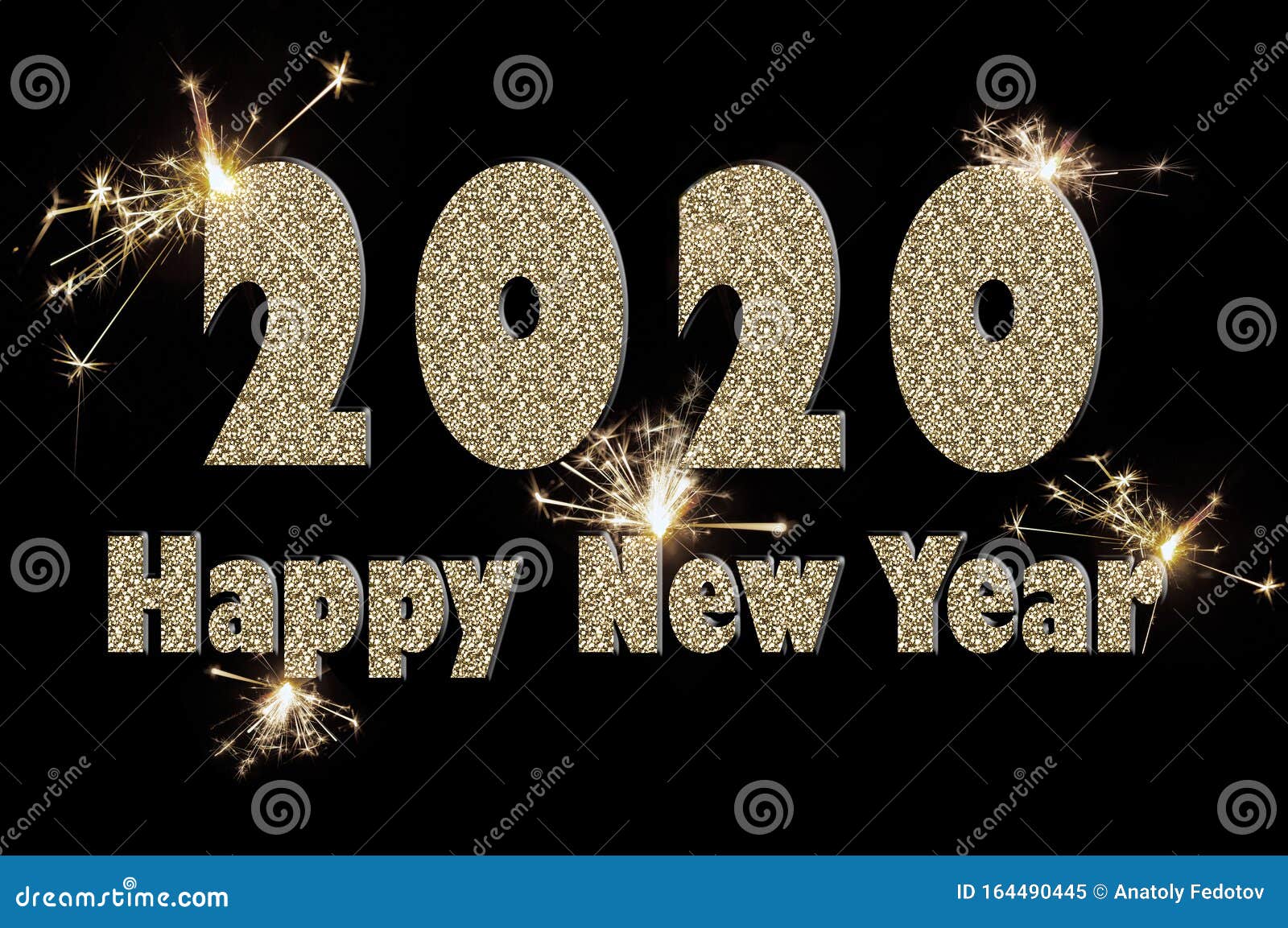 New Year 2020 Greeting Card with Silver Letters and Flash Stock ...