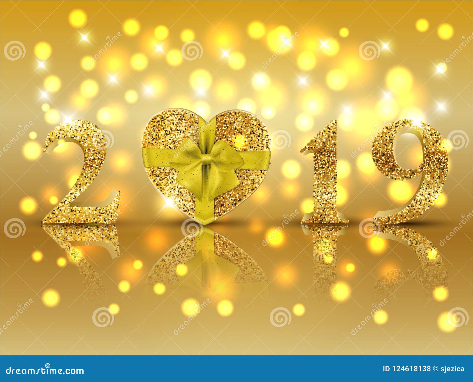 Download New Year Holiday Background With Gold Glitter Numbers 2019 And Present Stock Vector Illustration