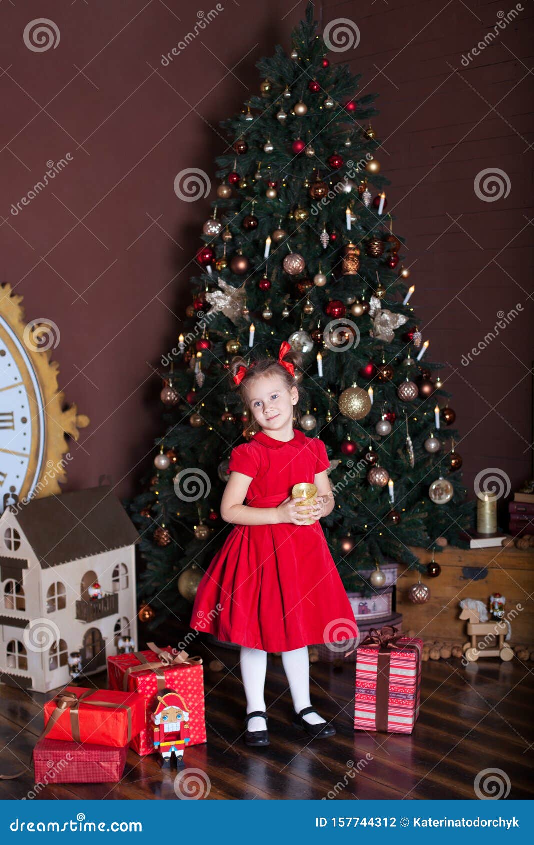 New Year 2020. Merry Christmas, Happy Holidays. Little Girl With A Candle In Front Of A ...