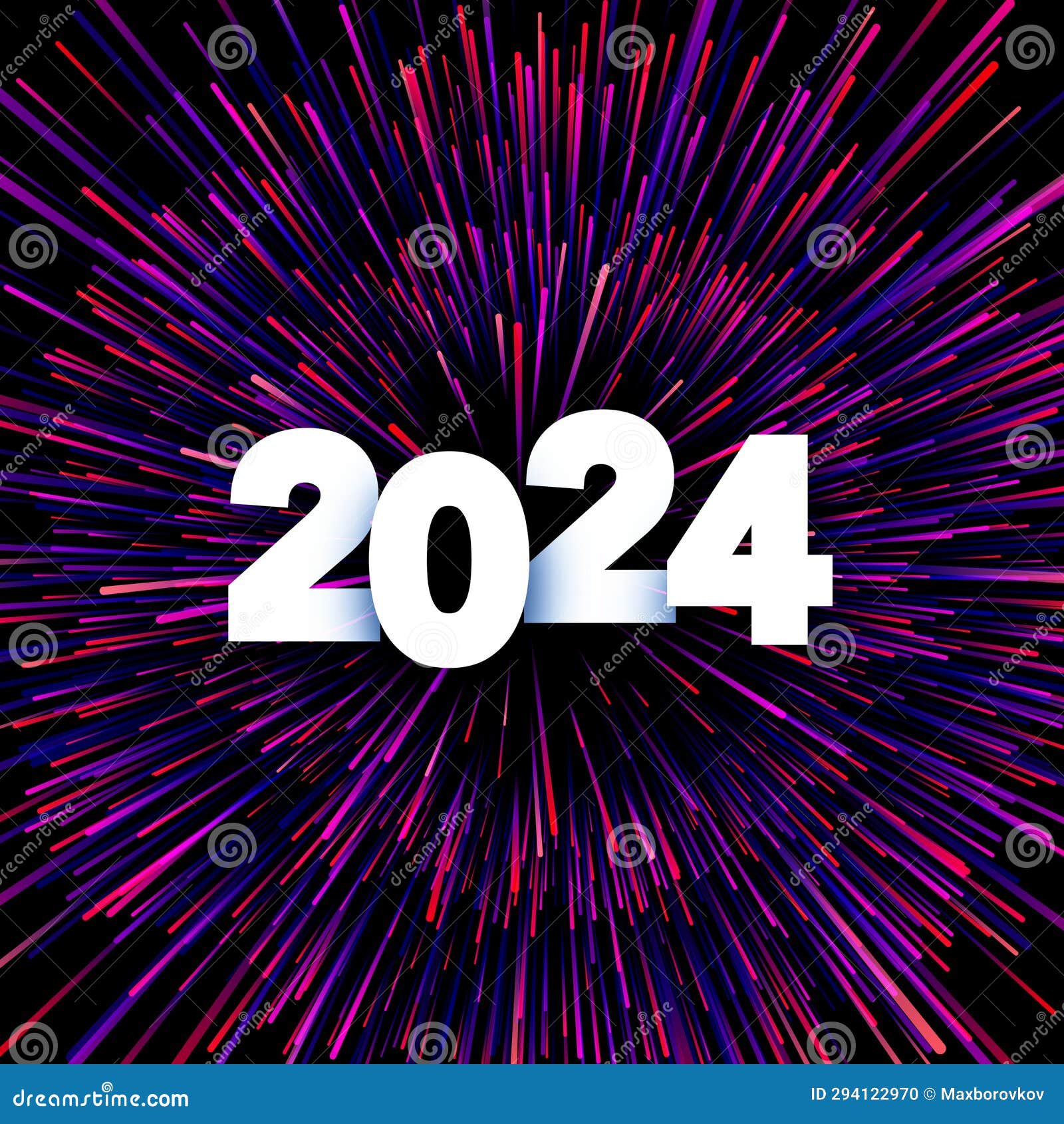 New Year 2024 Paper Numbers for Calendar on Colorful Background Made of
