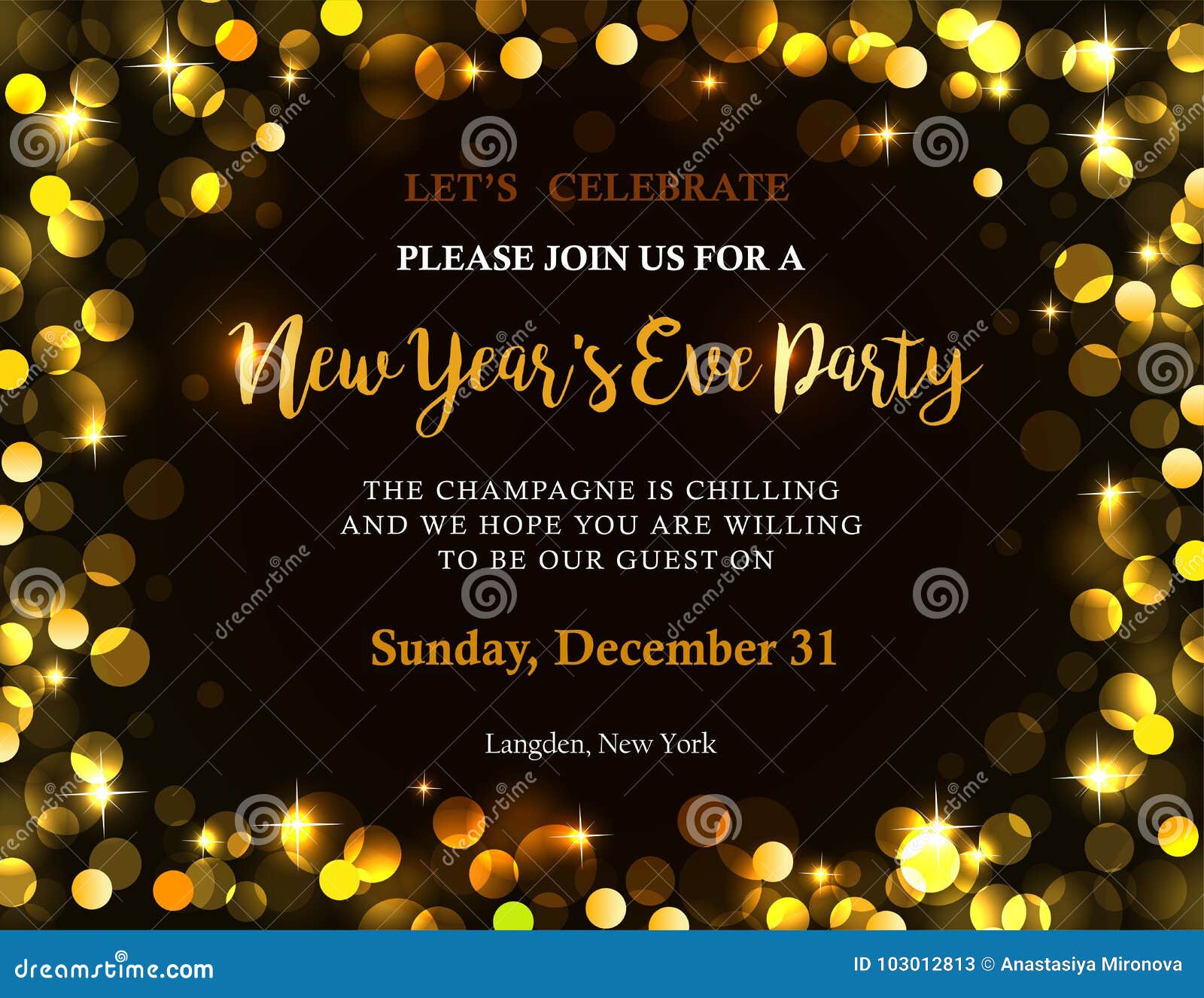 Gold Streamers Party Invitations, New Year's Eve Invitations