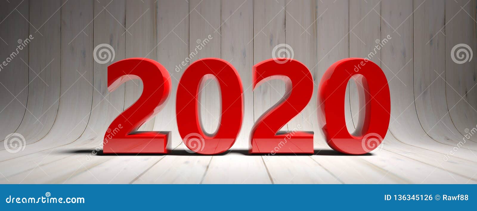 New Year 2020, Red Digits, Isolated On White Wooden Curved Background ...