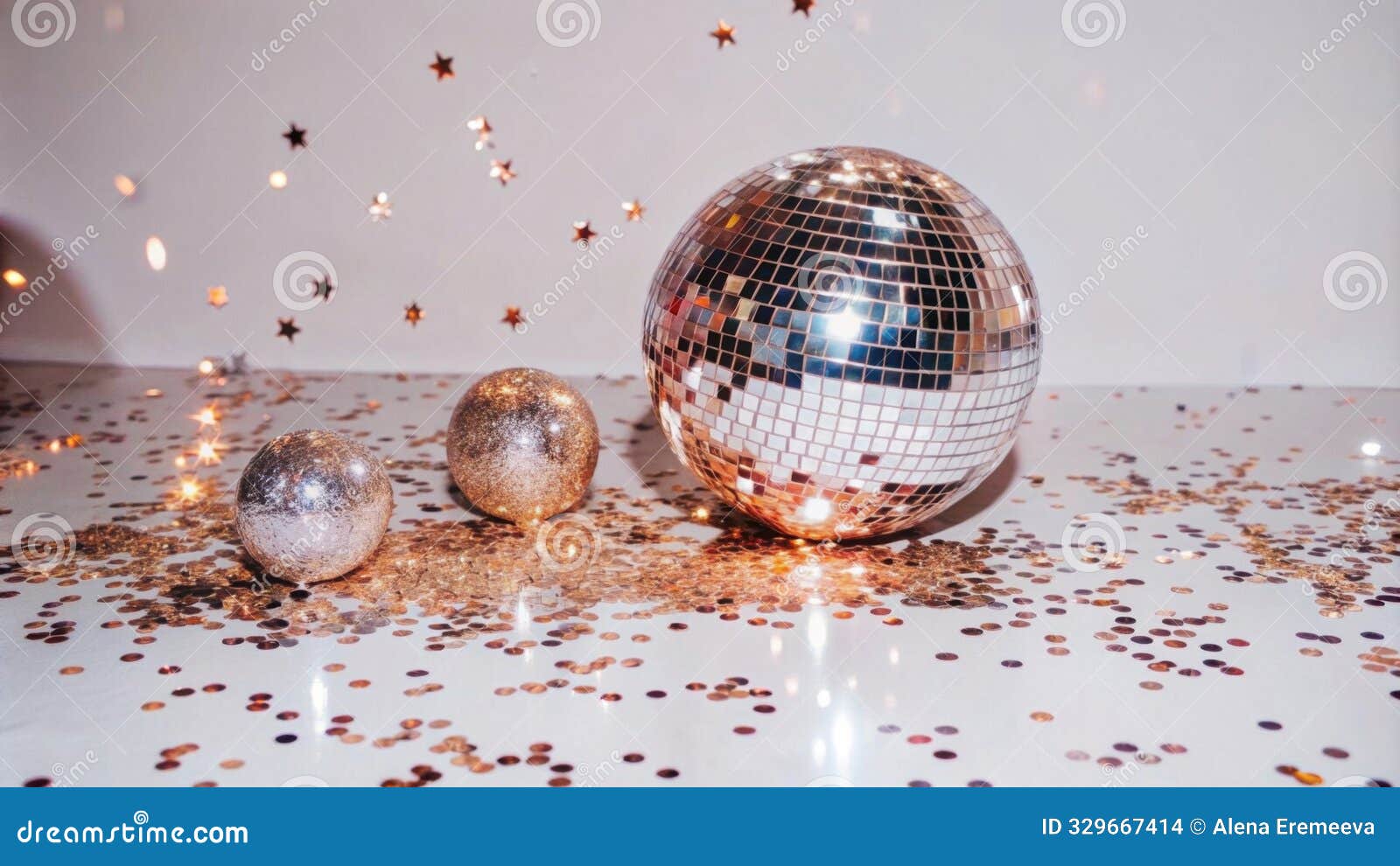 new year's christmas background: giant disco ball, shiny christmas balls
