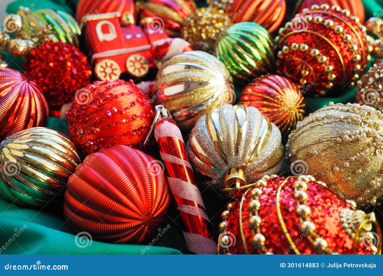 New Year S Christmas Balls, Tinsel and Decorations Close Up. a Lot of ...