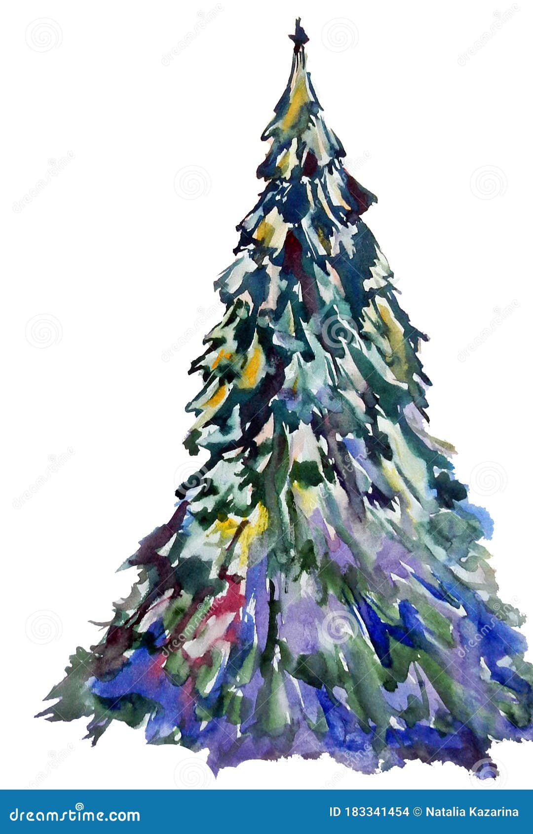 New Year`s Christmas Tree on a White Background. Watercolor ...