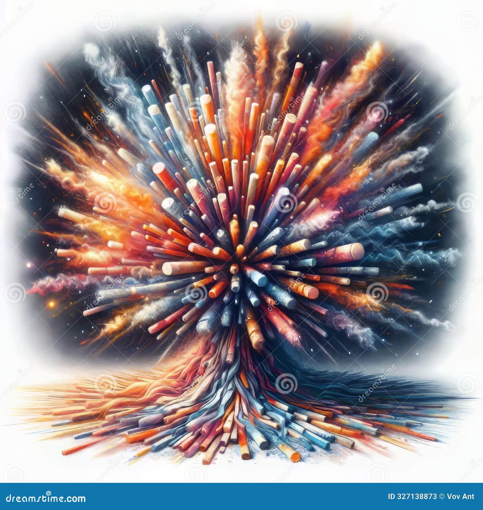 new year's eve fireworks chalk piece exploding into a