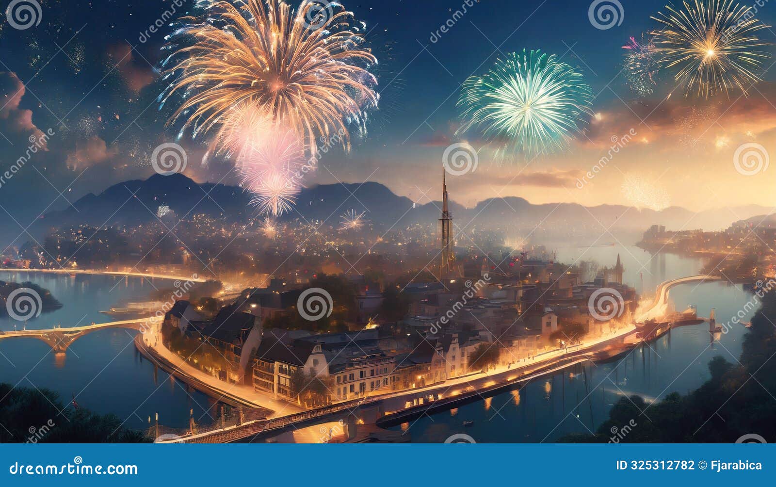 new year's fireworks over the city