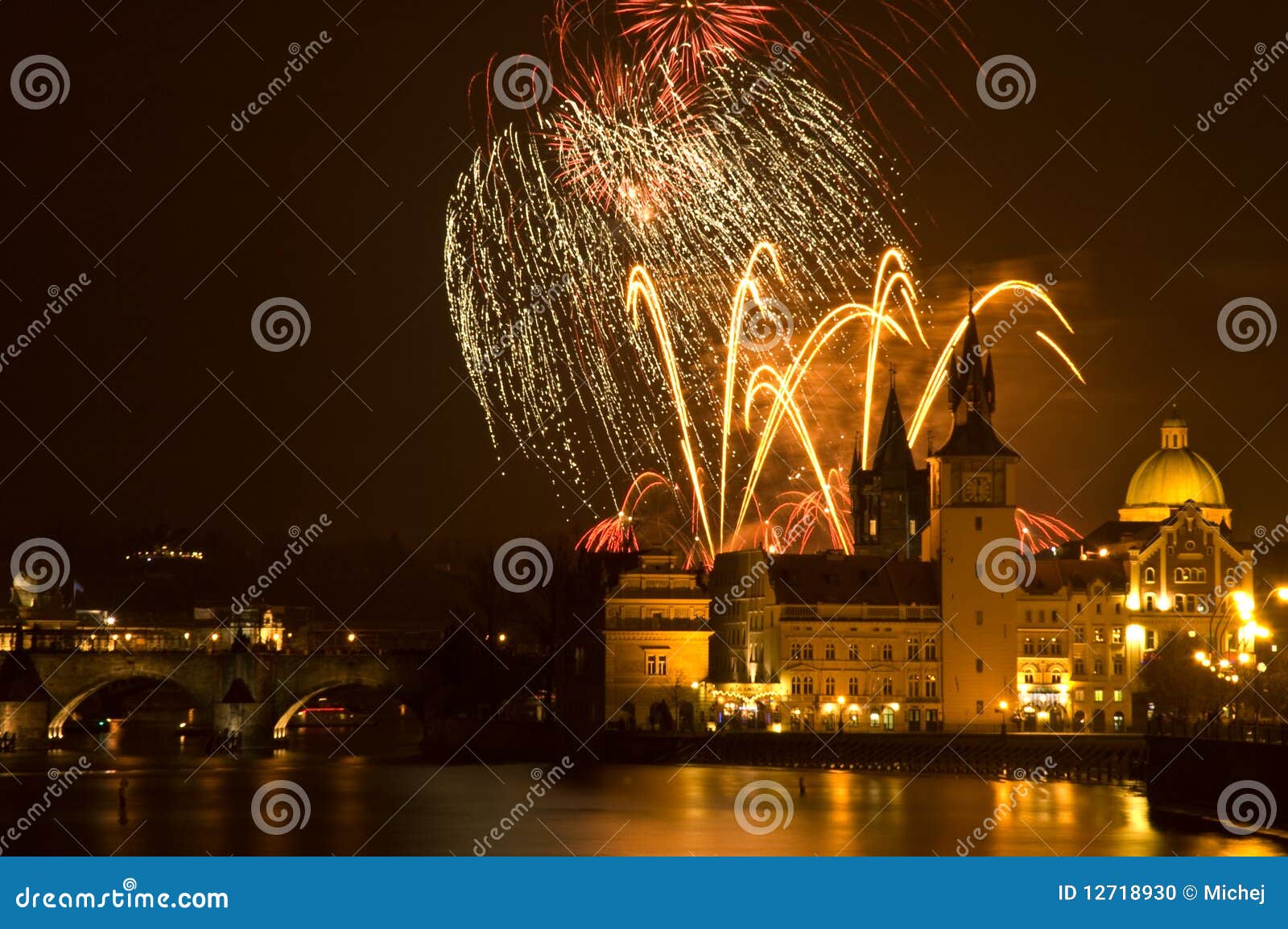 New Year S Fireworks in Prague. Stock Photo Image of year, fireworks