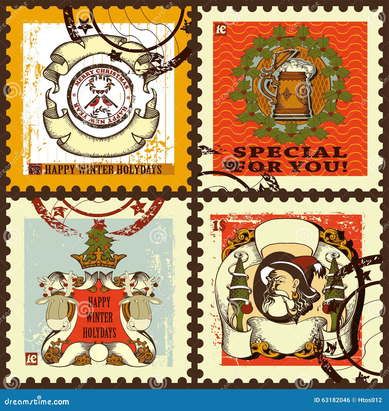 Christmas Postal Stamp Set Vector Download