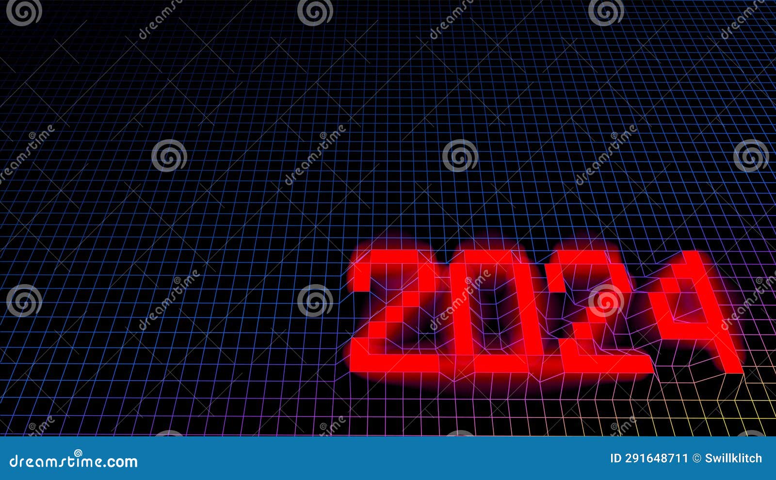 2024 New Year Sign with Technology Grid in Retro Computer Style