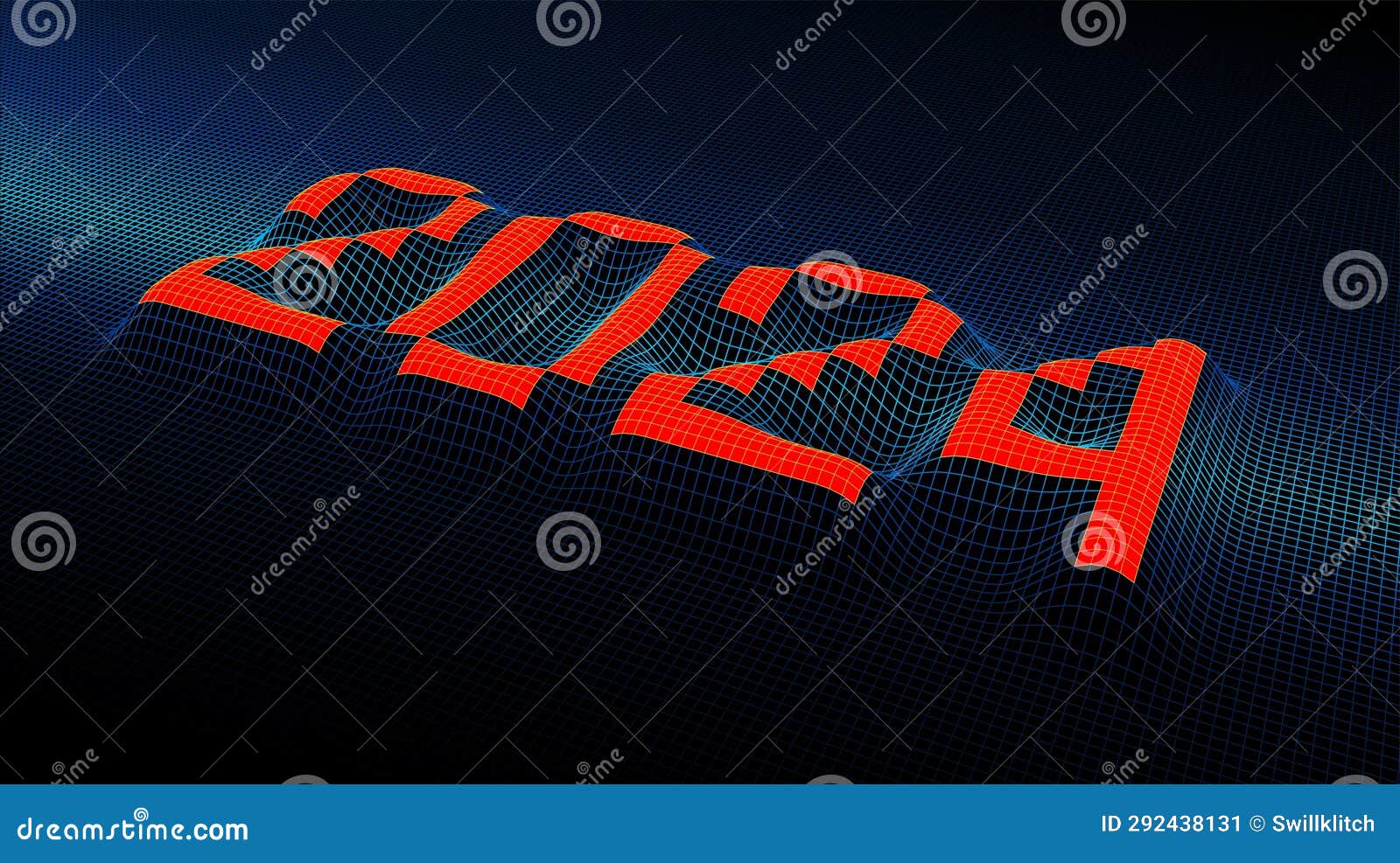 2024 New Year Sign with Technology Grid in Retro Computer Style