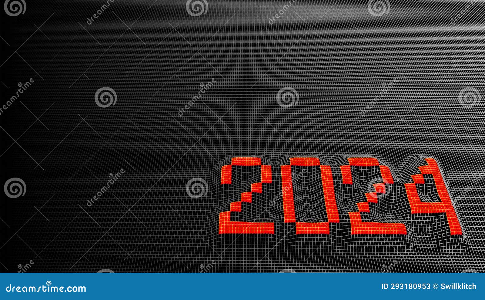 2024 New Year Sign with Technology Grid in Retro Computer Style