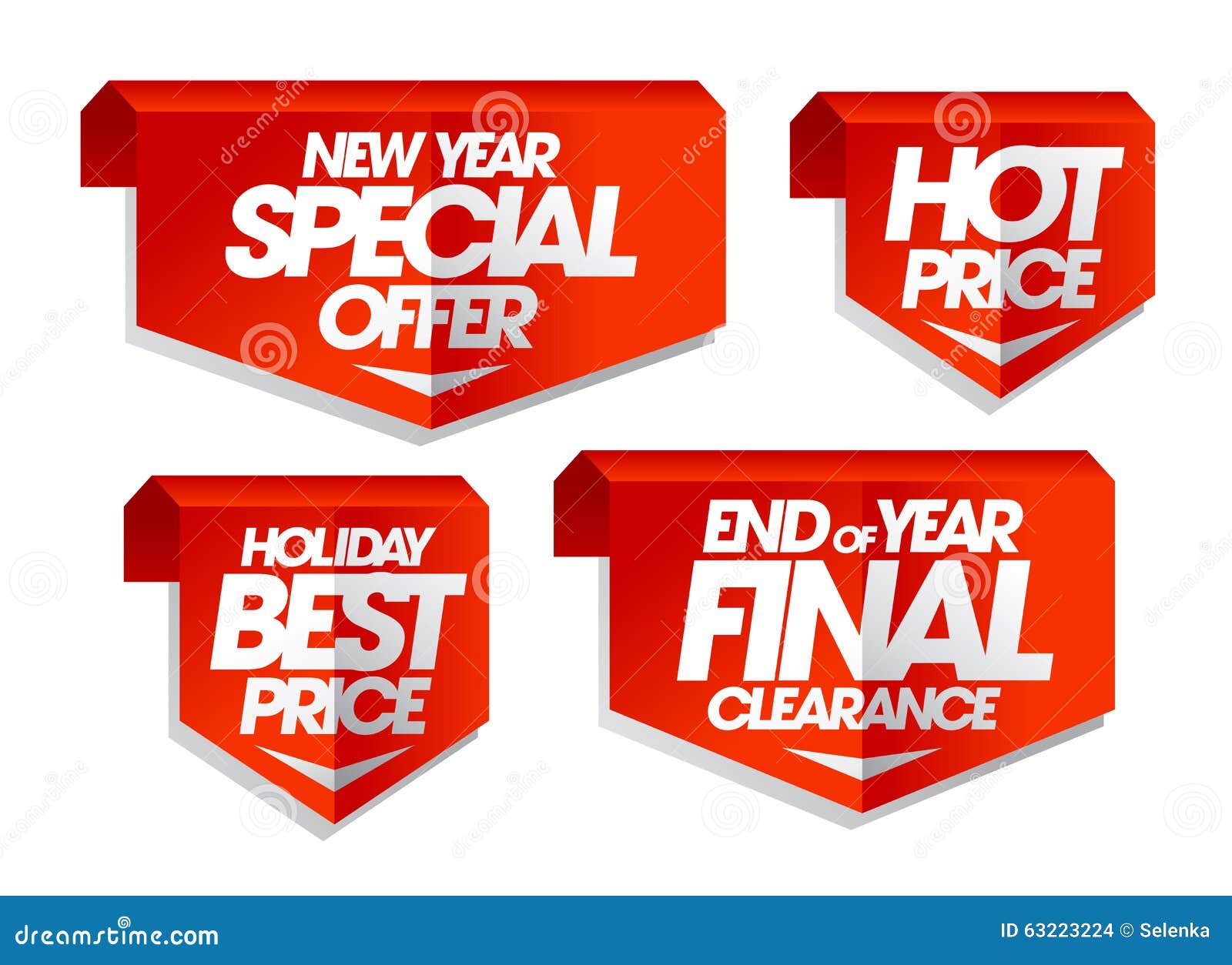 new year special offer, hot price, holiday best price, end of year final clearance sale tags.