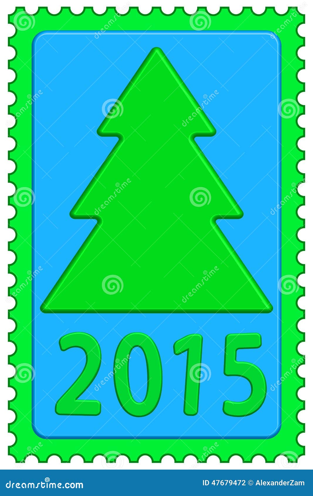 New year on stamp. Illustration of the Christmas tree and new year 2015 symbol