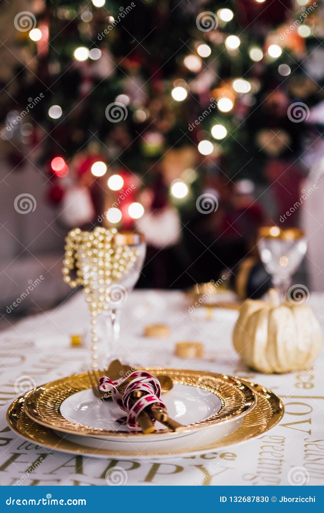 New year table setting stock photo. Image of gold, decoration - 132687830