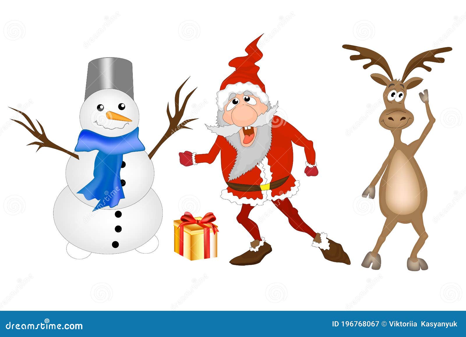 New Year. Vector Christmas Illustration with Funny Cartoons Characters  Stock Illustration - Illustration of reindeer, decoration: 196768067