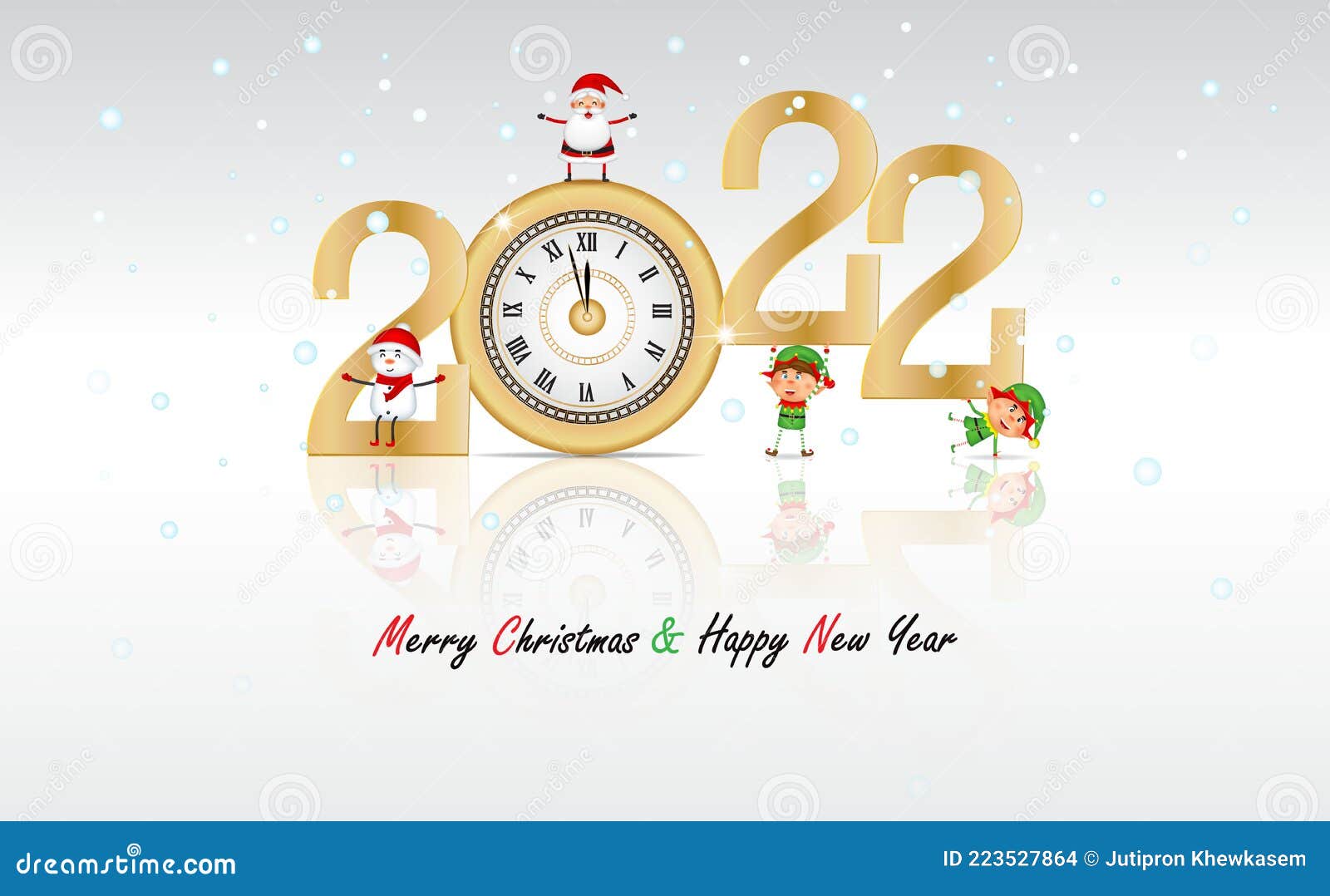 New Year on White Background with Luxury Gold Clock with Cartoon Merry  Christmas and Happy New Year on  Year 2022 Stock Vector -  Illustration of background, glow: 223527864