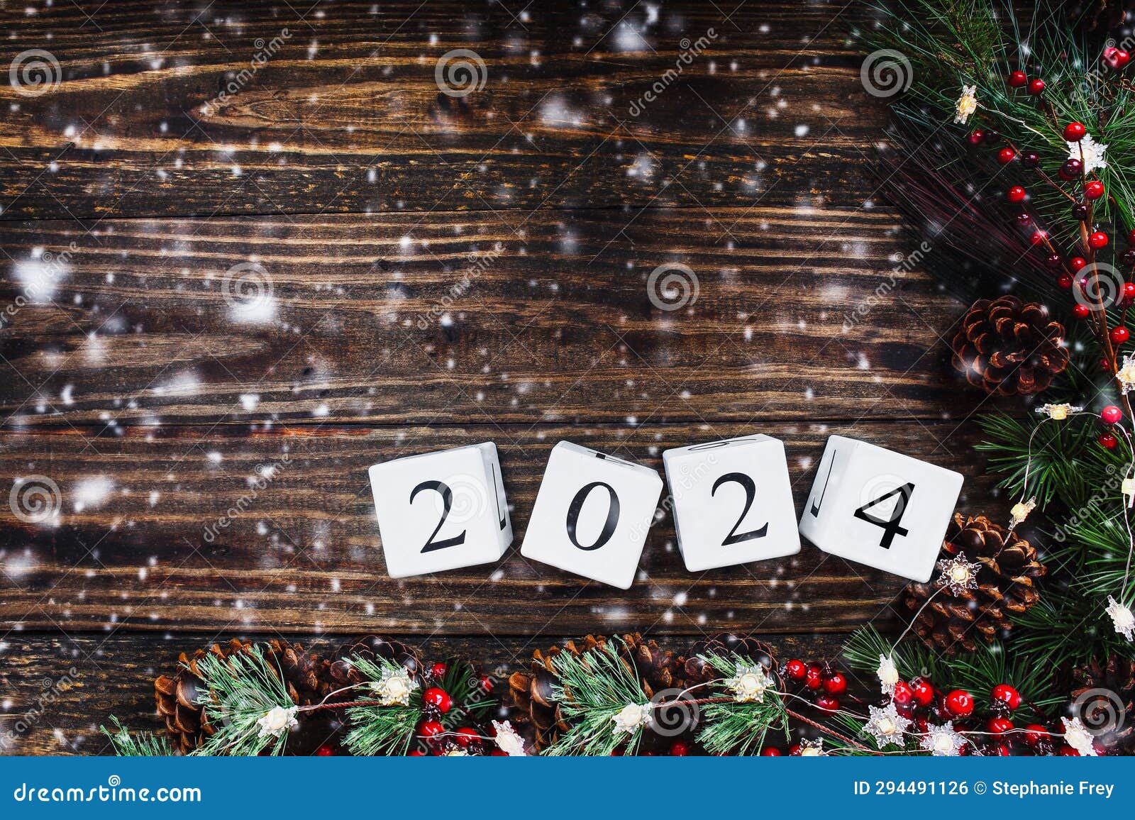 2024 New Years Calendar Blocks Against Rustic Background Stock Photo