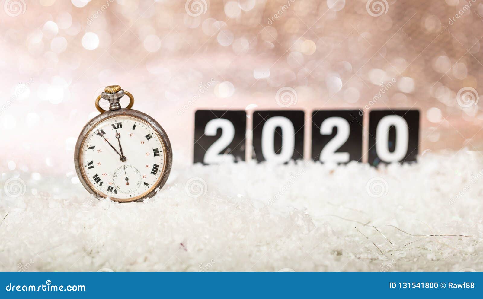 2020 New Years Eve Celebration. Minutes To Midnight On An Old Watch, Bokeh Festive Stock Photo ...
