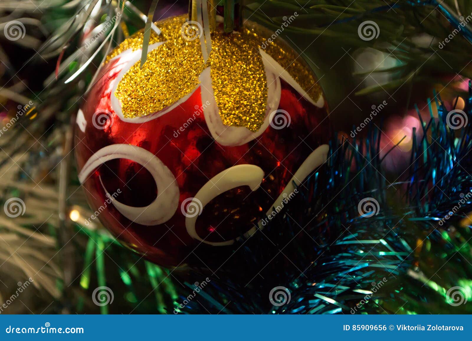 New Years Red Ball on a Colourful Background Stock Photo - Image of ...