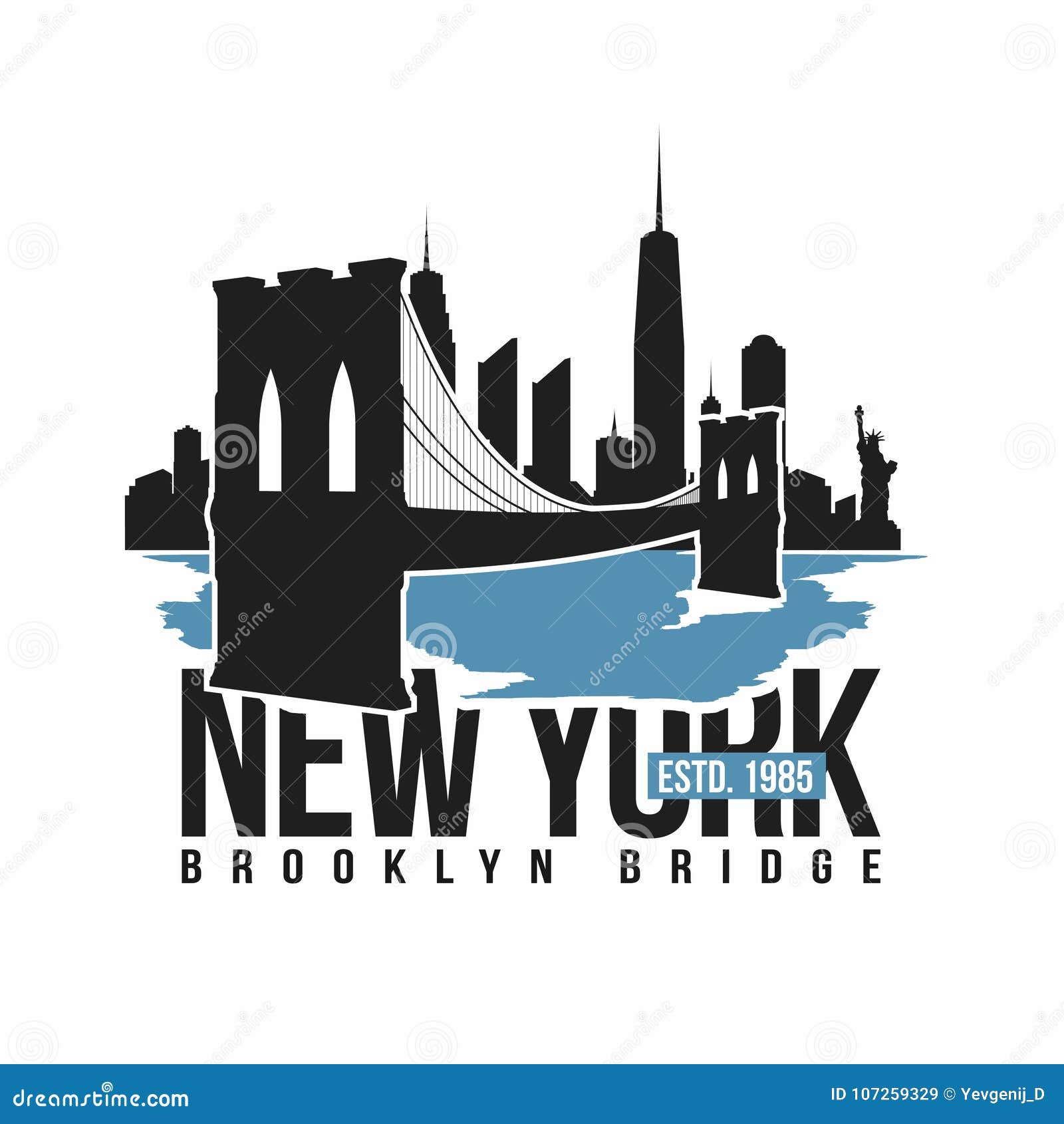 new york, brooklyn bridge typography for t-shirt print. stylized brooklyn bridge silhouette. tee shirt graphic