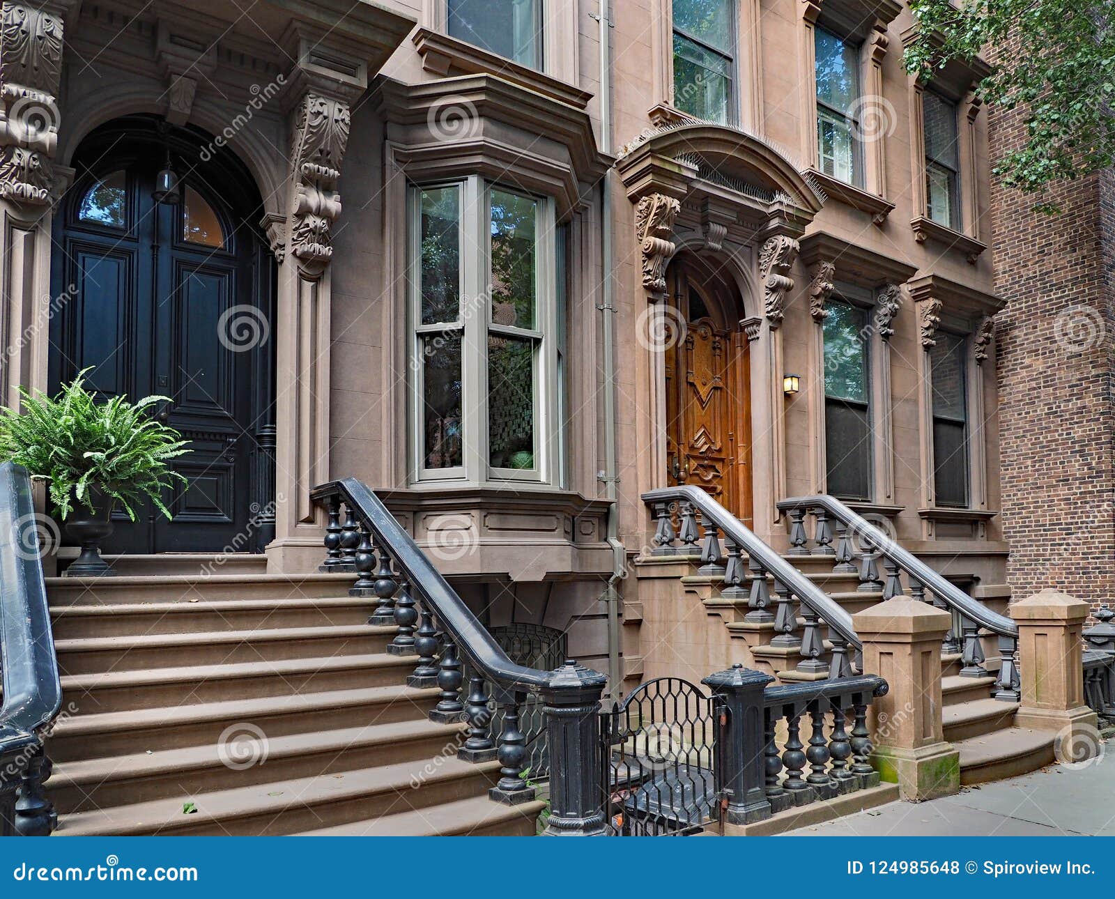 New York brownstone stock photo. Image of entrance, steps - 124985648